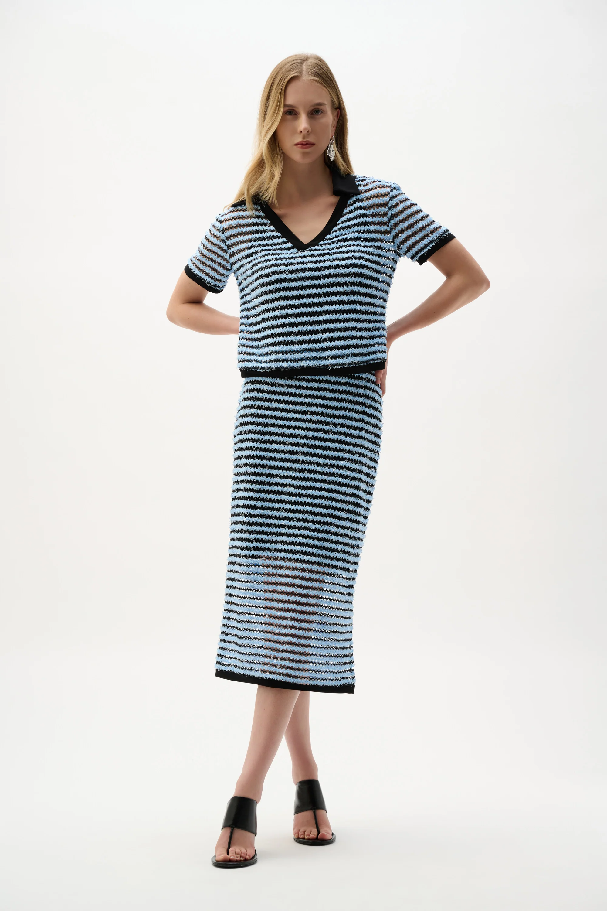 Joseph Ribkoff Stripe Boxy Top With Polo Collar Style 262147 - Image 2