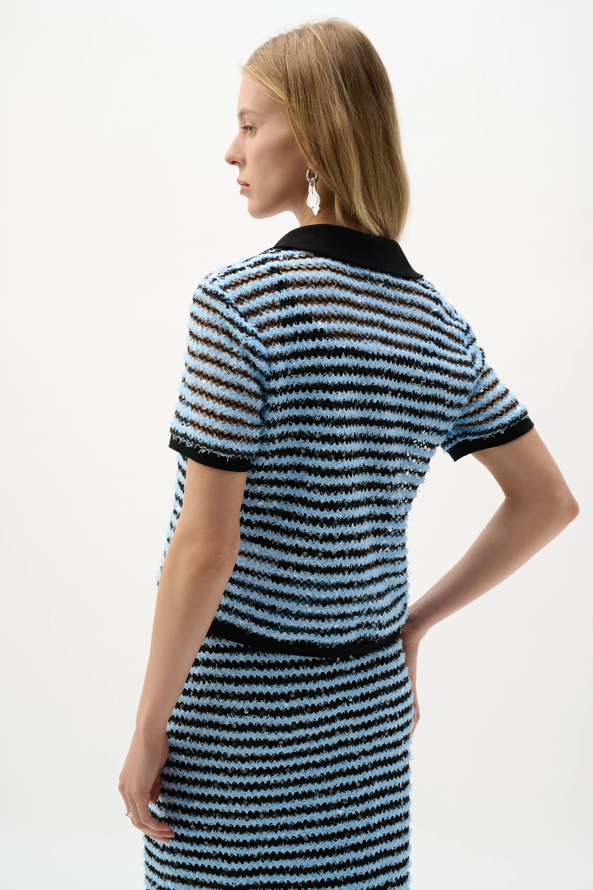 Joseph Ribkoff Stripe Boxy Top With Polo Collar Style 262147 - Image 3
