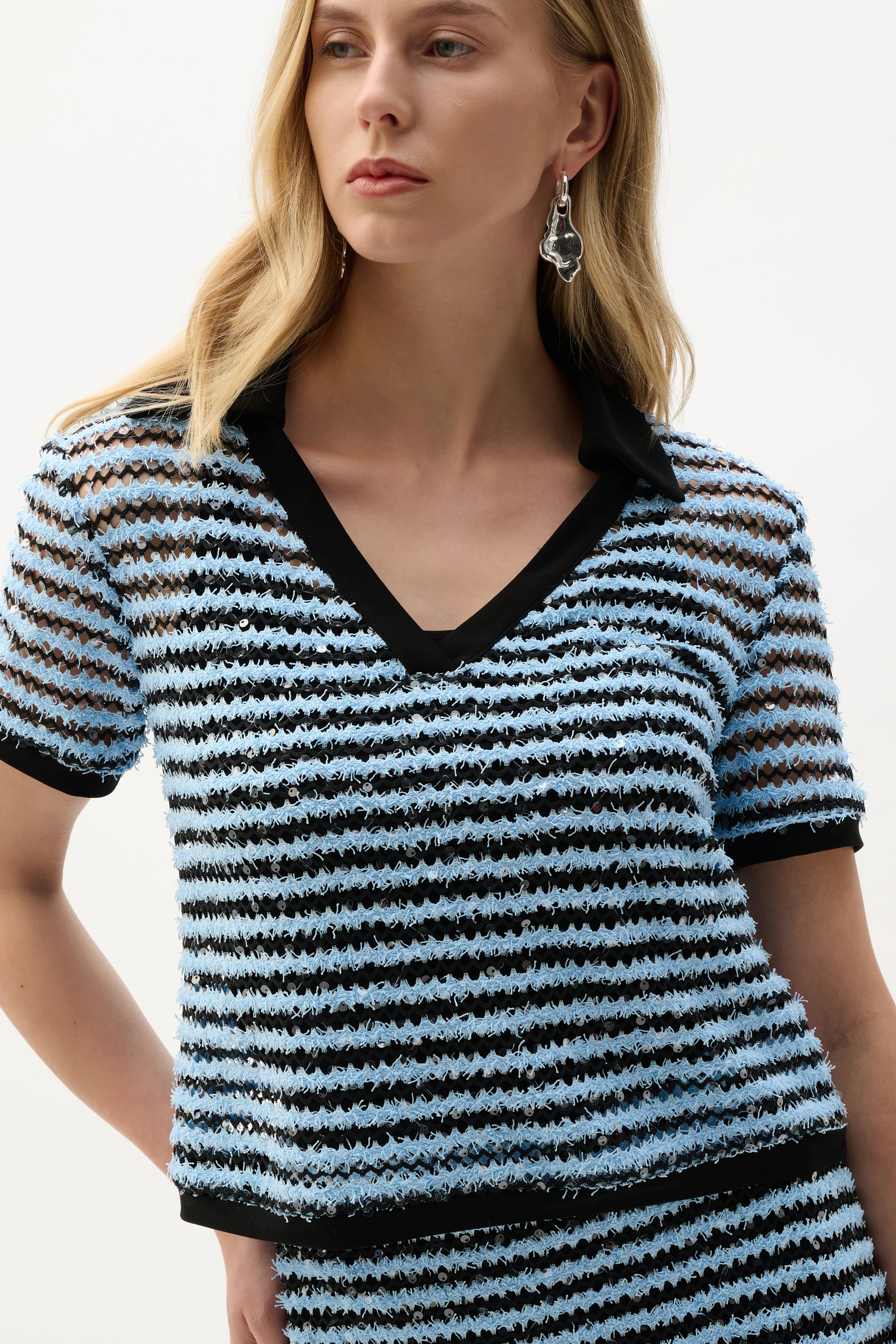 Joseph Ribkoff Stripe Boxy Top With Polo Collar Style 262147 - Image 4