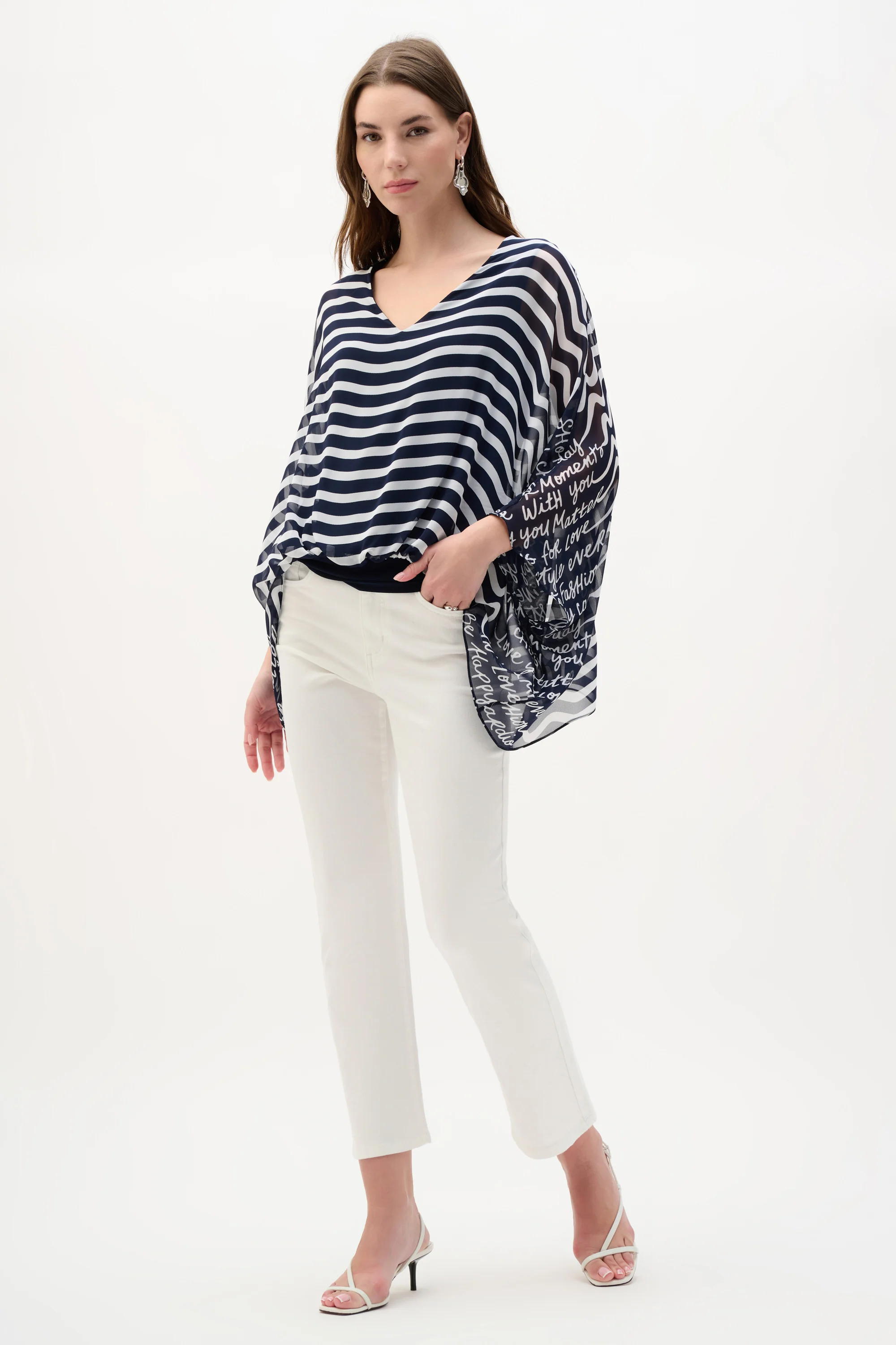 Joseph Ribkoff Stripe & Conversational Print Poncho Top Style 262188 - Image 2