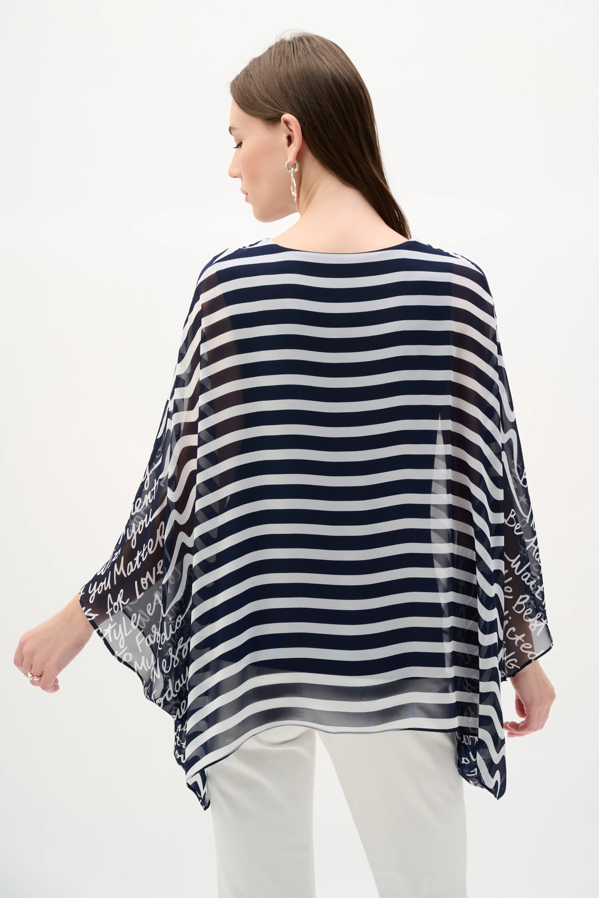 Joseph Ribkoff Stripe & Conversational Print Poncho Top Style 262188 - Image 4