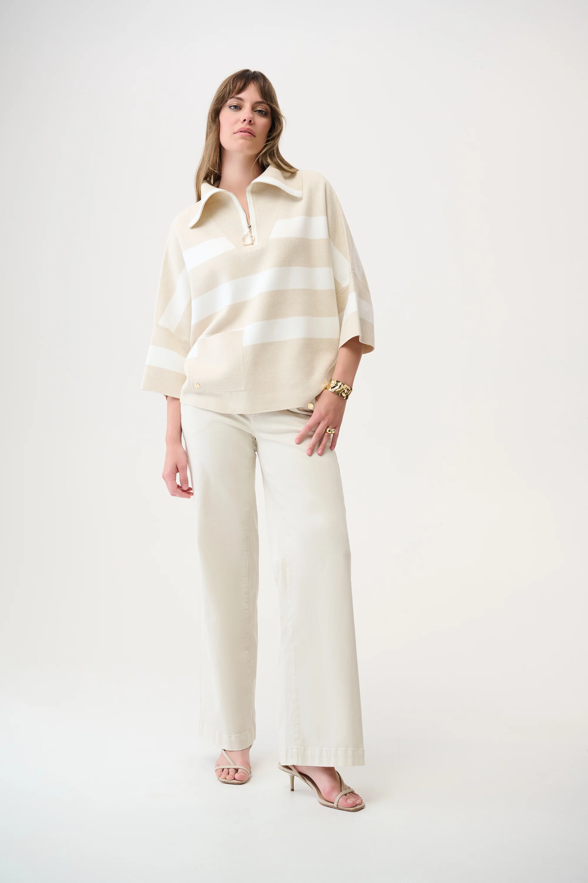 Joseph Ribkoff Stripe Print Boxy Sweater with Zipped Collar Style 261983 - Image 11