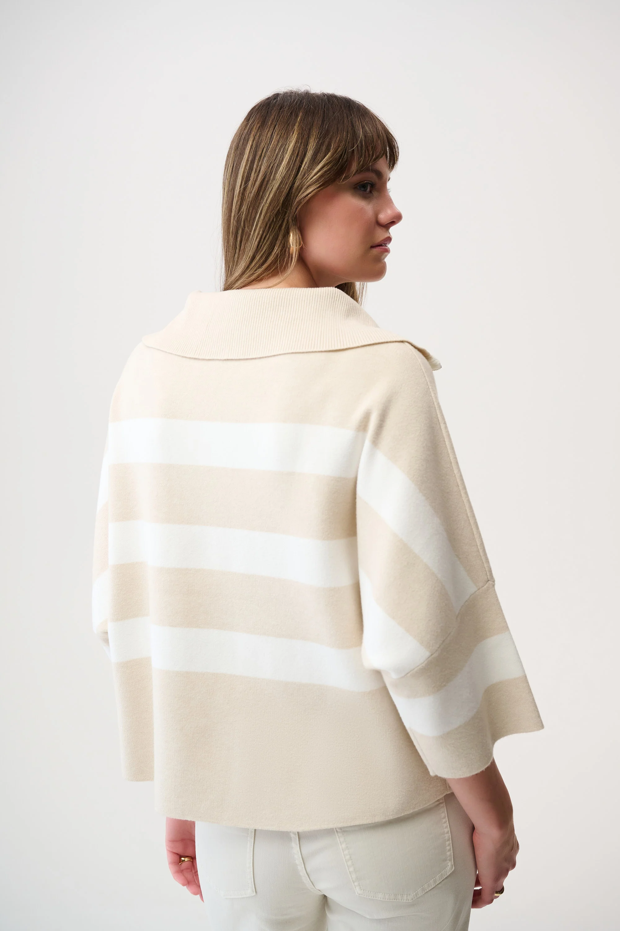 Joseph Ribkoff Stripe Print Boxy Sweater with Zipped Collar Style 261983 - Image 12