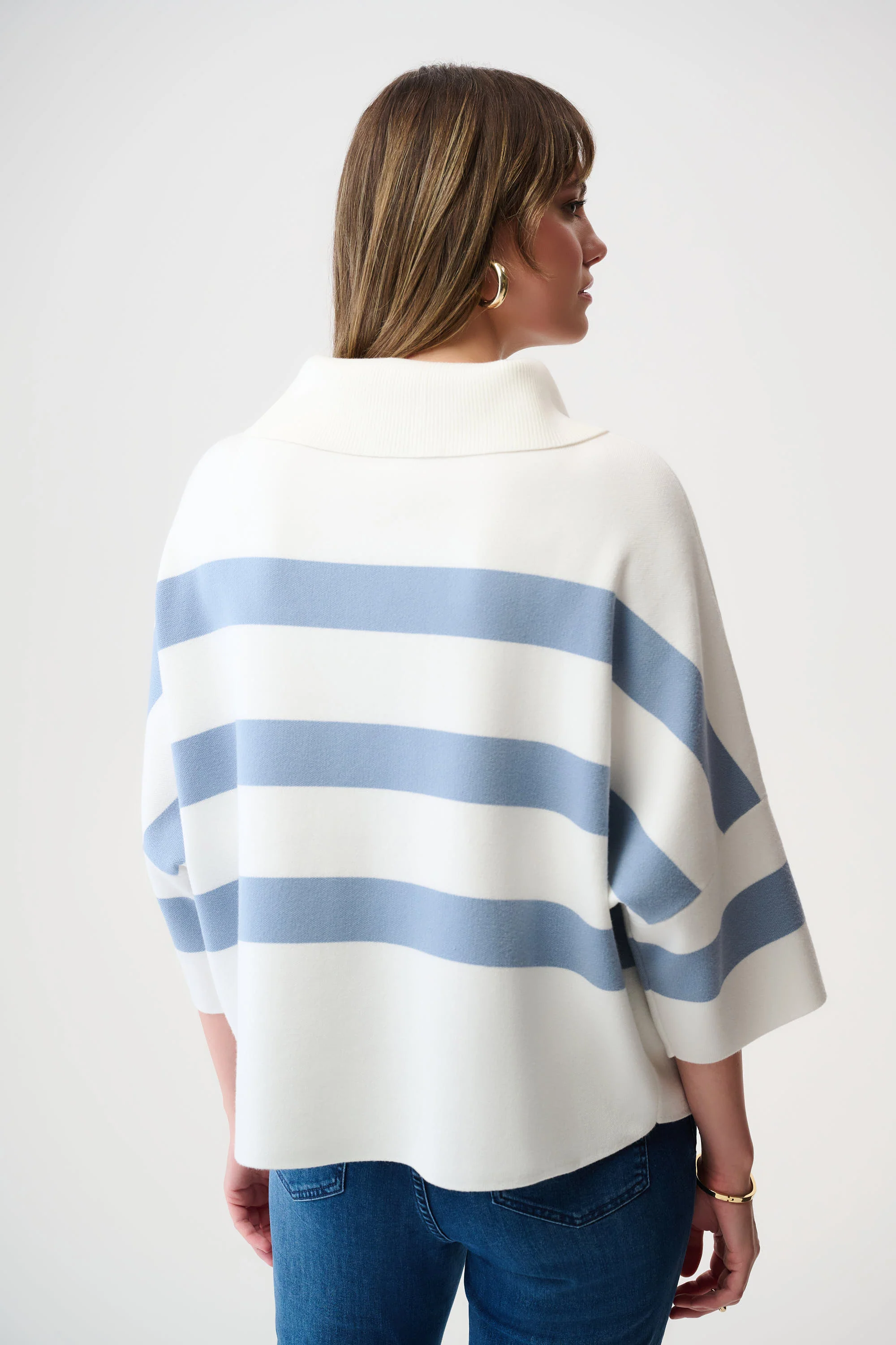 Joseph Ribkoff Stripe Print Boxy Sweater with Zipped Collar Style 261983 - Image 6