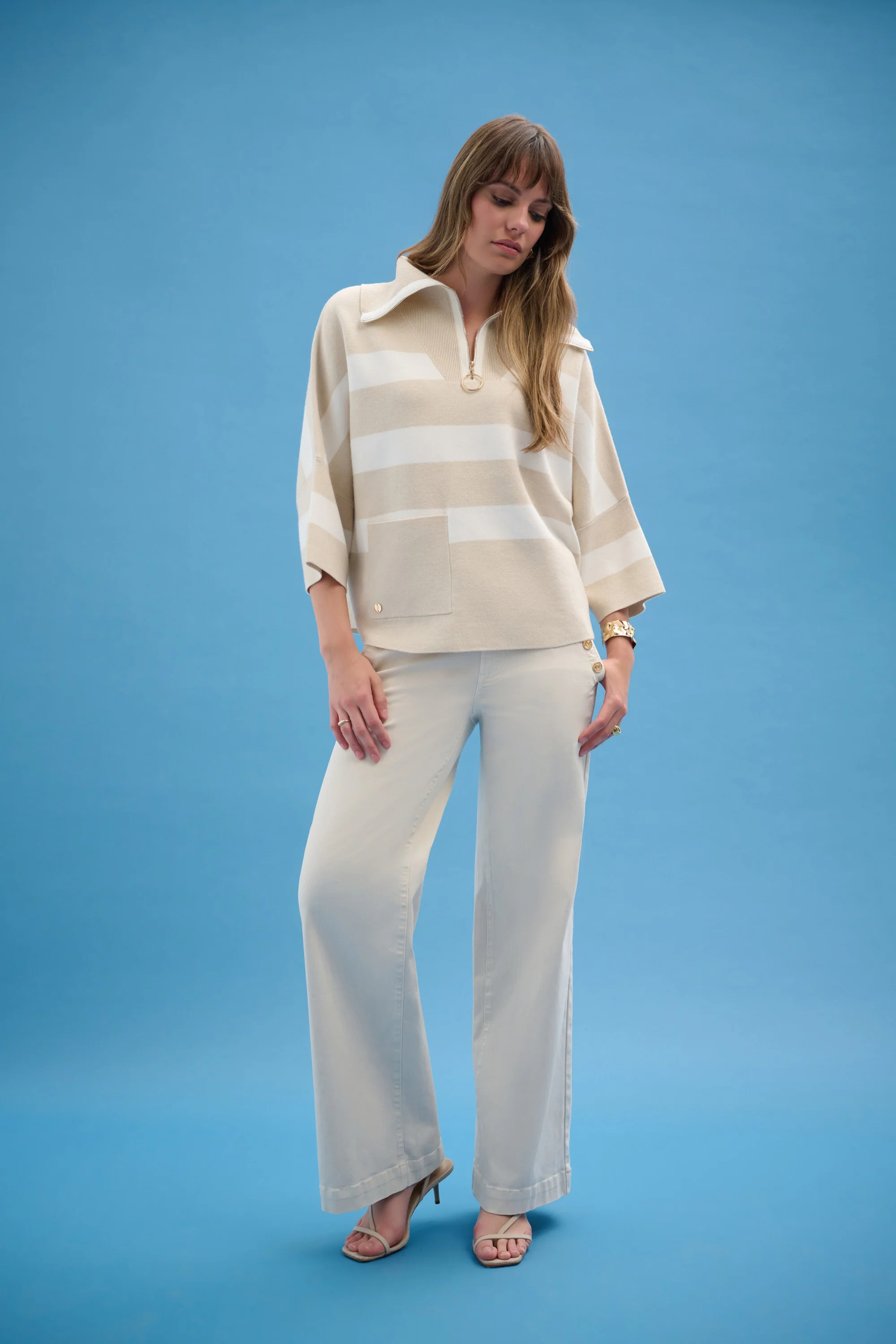 Joseph Ribkoff Stripe Print Boxy Sweater with Zipped Collar Style 261983 - Image 9
