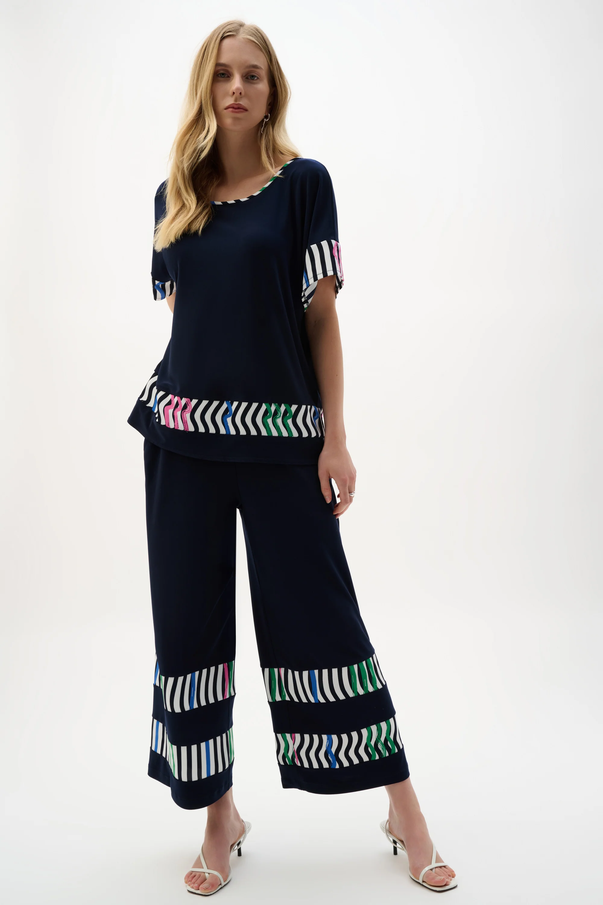 Joseph Ribkoff Stripe Print Culotte Pants Style 262123 - Image 2