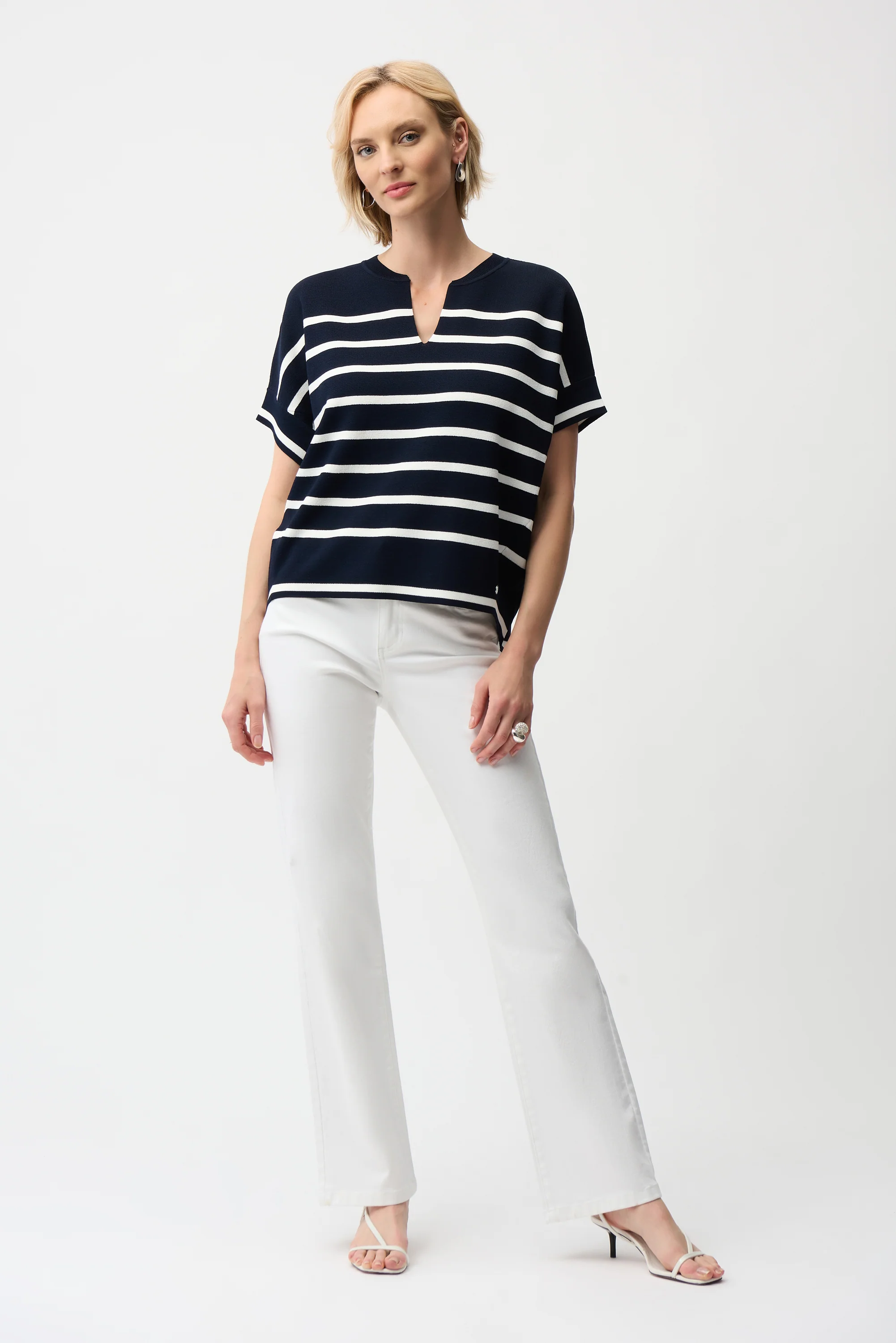 Joseph Ribkoff Stripe Print Short Sleeve Sweater Style 261921 - Image 2