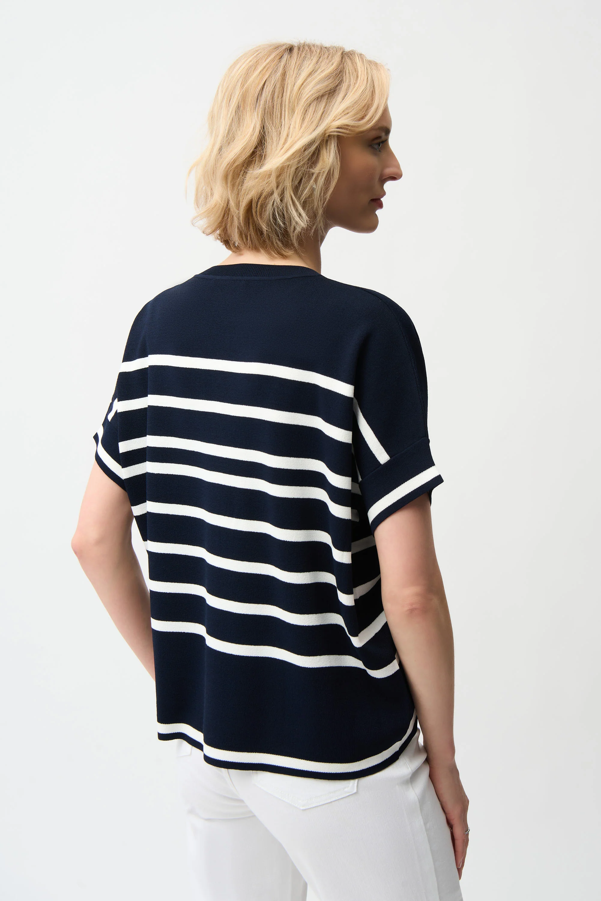 Joseph Ribkoff Stripe Print Short Sleeve Sweater Style 261921 - Image 3