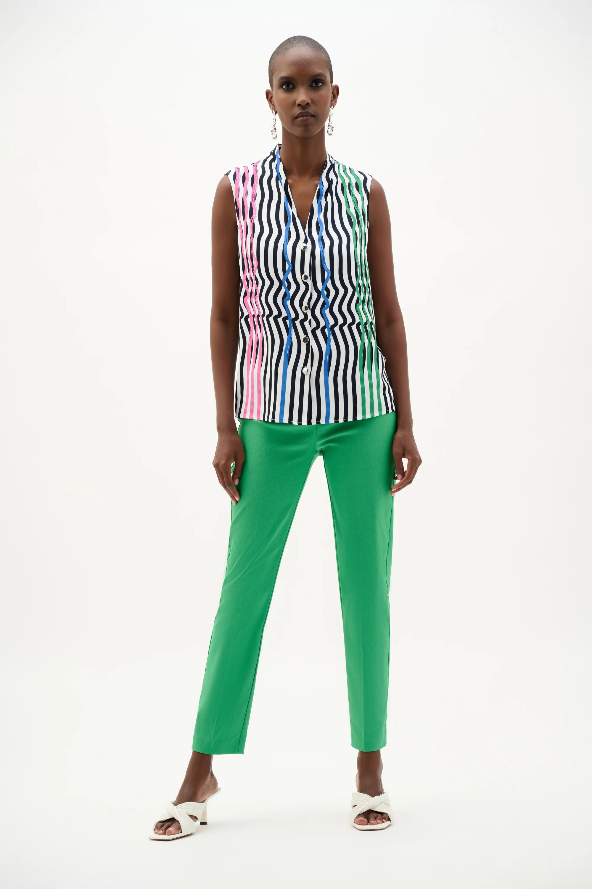 Joseph Ribkoff Stripe Print Sleeveless Boxy Blouse Style 262241 - Image 2