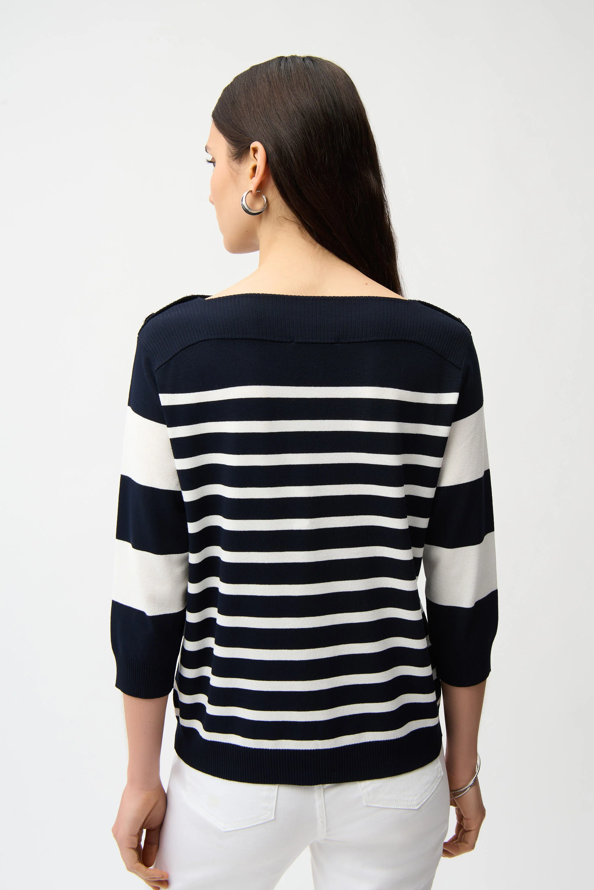 Joseph Ribkoff Stripe Print Sweater with Boat Neckline Style 261963 - Image 2