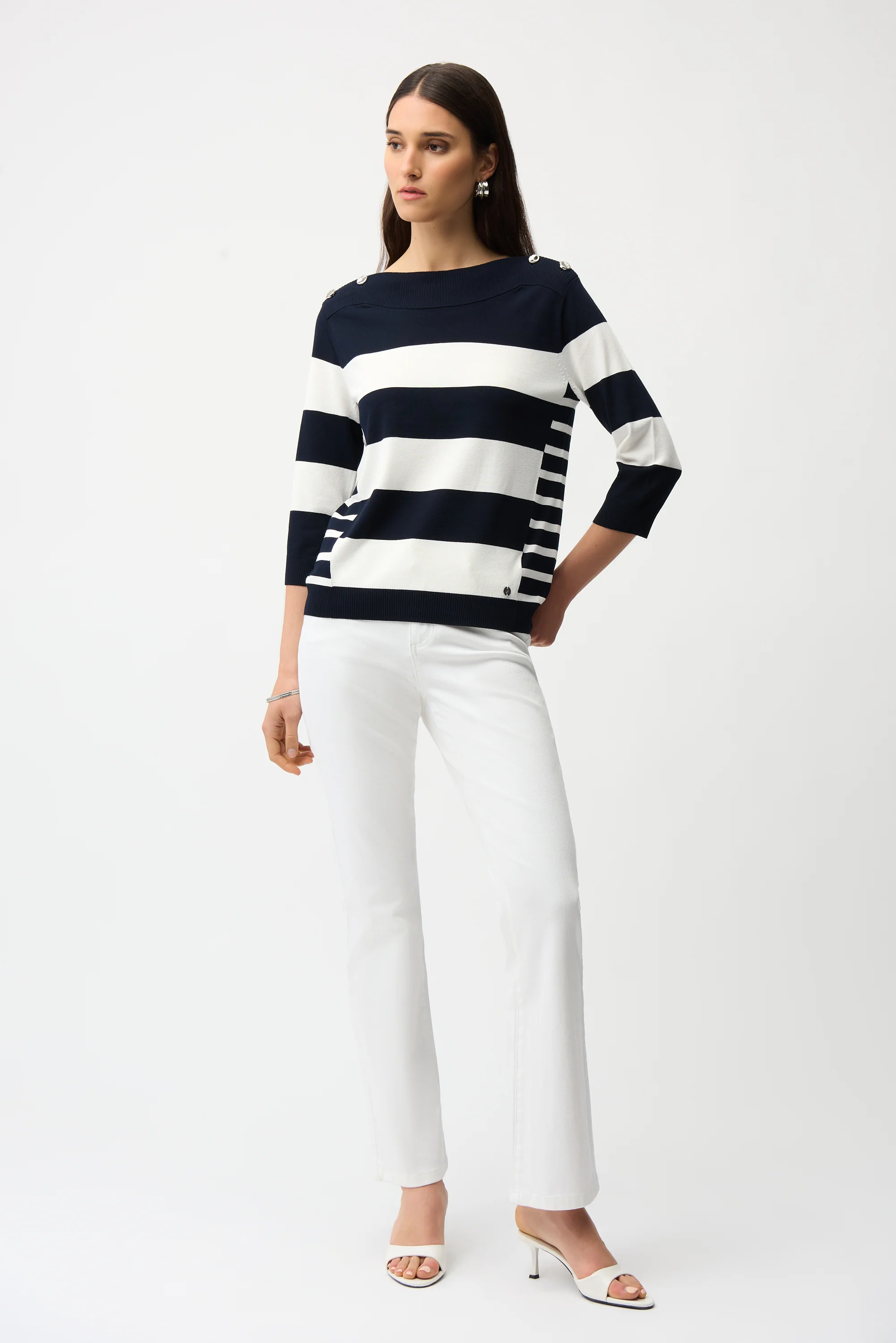 Joseph Ribkoff Stripe Print Sweater with Boat Neckline Style 261963 - Image 4