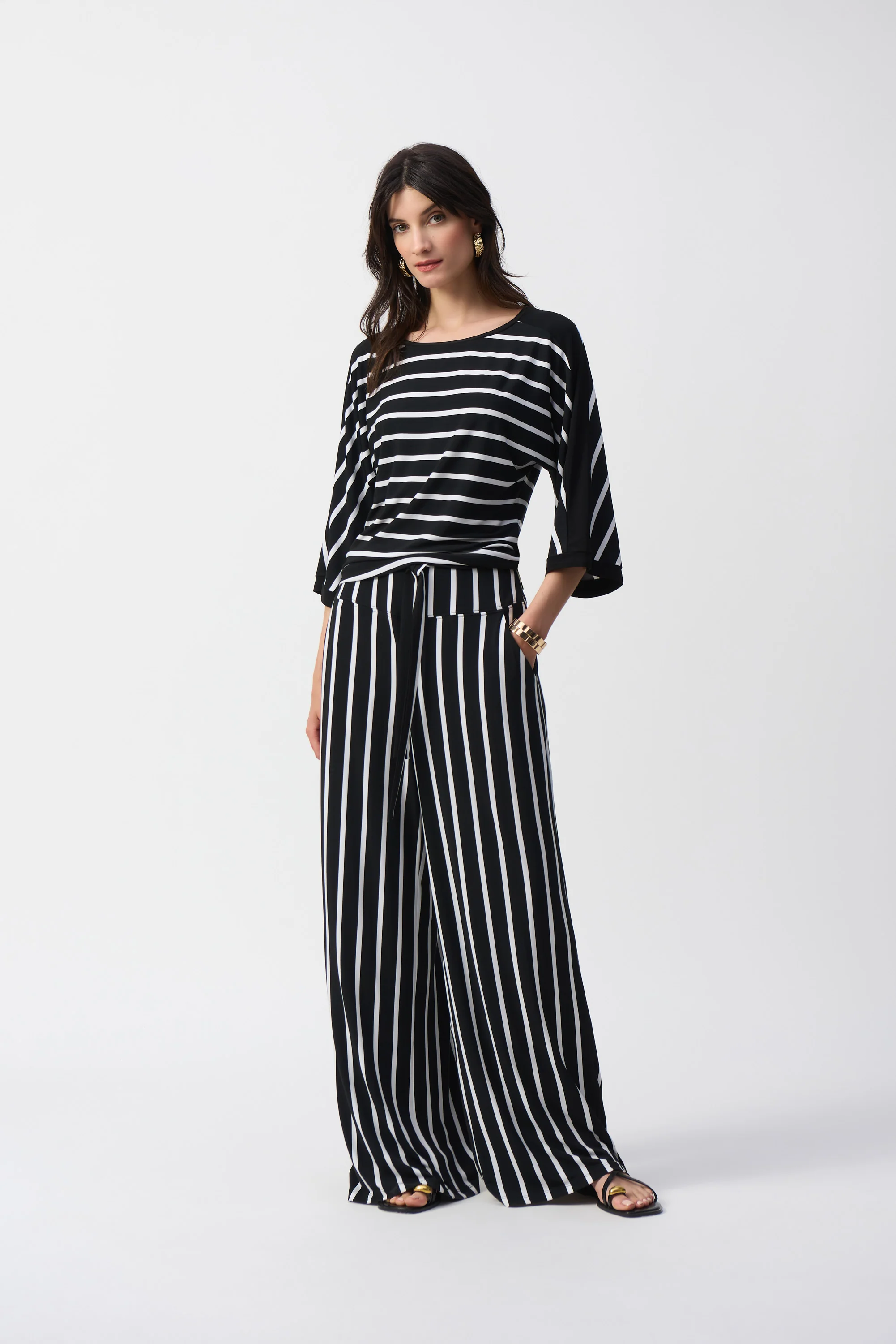 Joseph Ribkoff Striped Silky Knit Wide-Leg Pants Style 241135 - Image 7