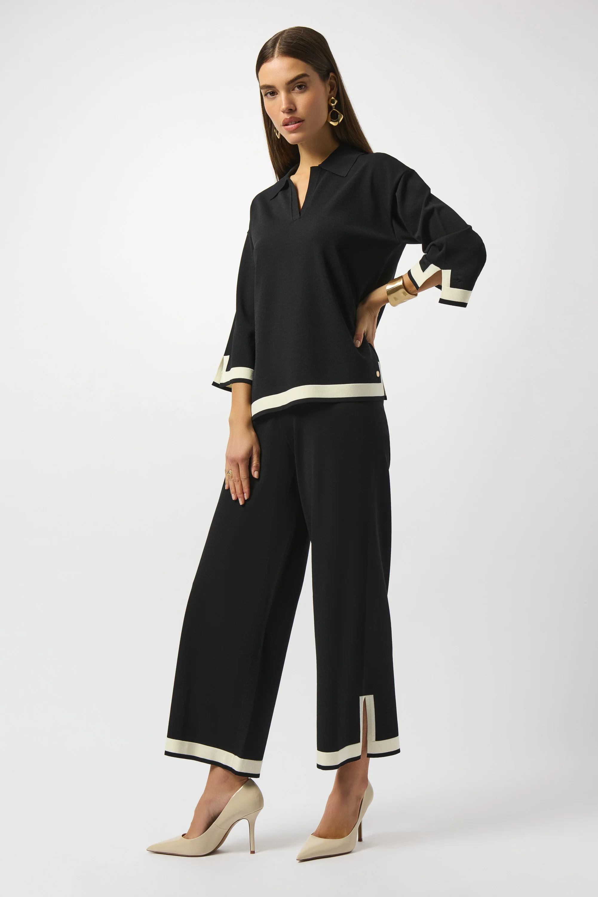 Joseph Ribkoff Sweater Knit Colour Block Culotte Pants Style 253910 - Image 11