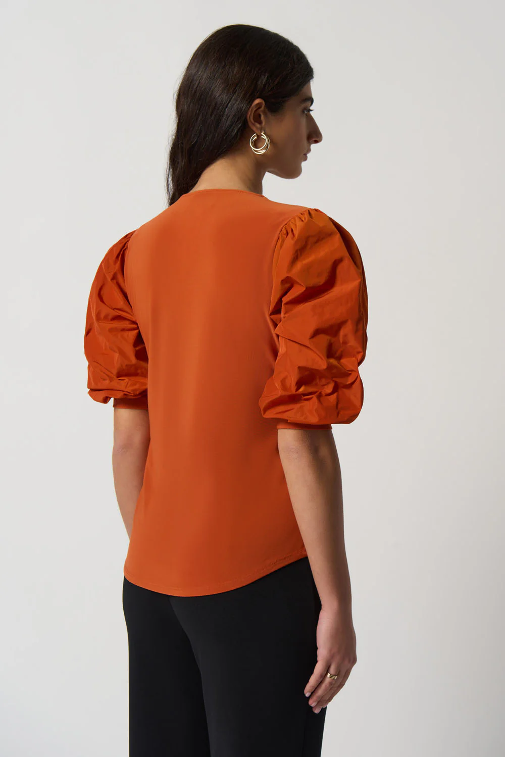 Joseph Ribkoff Tandoori Puff Sleeve Zipped Top Style 233025 - Image 2