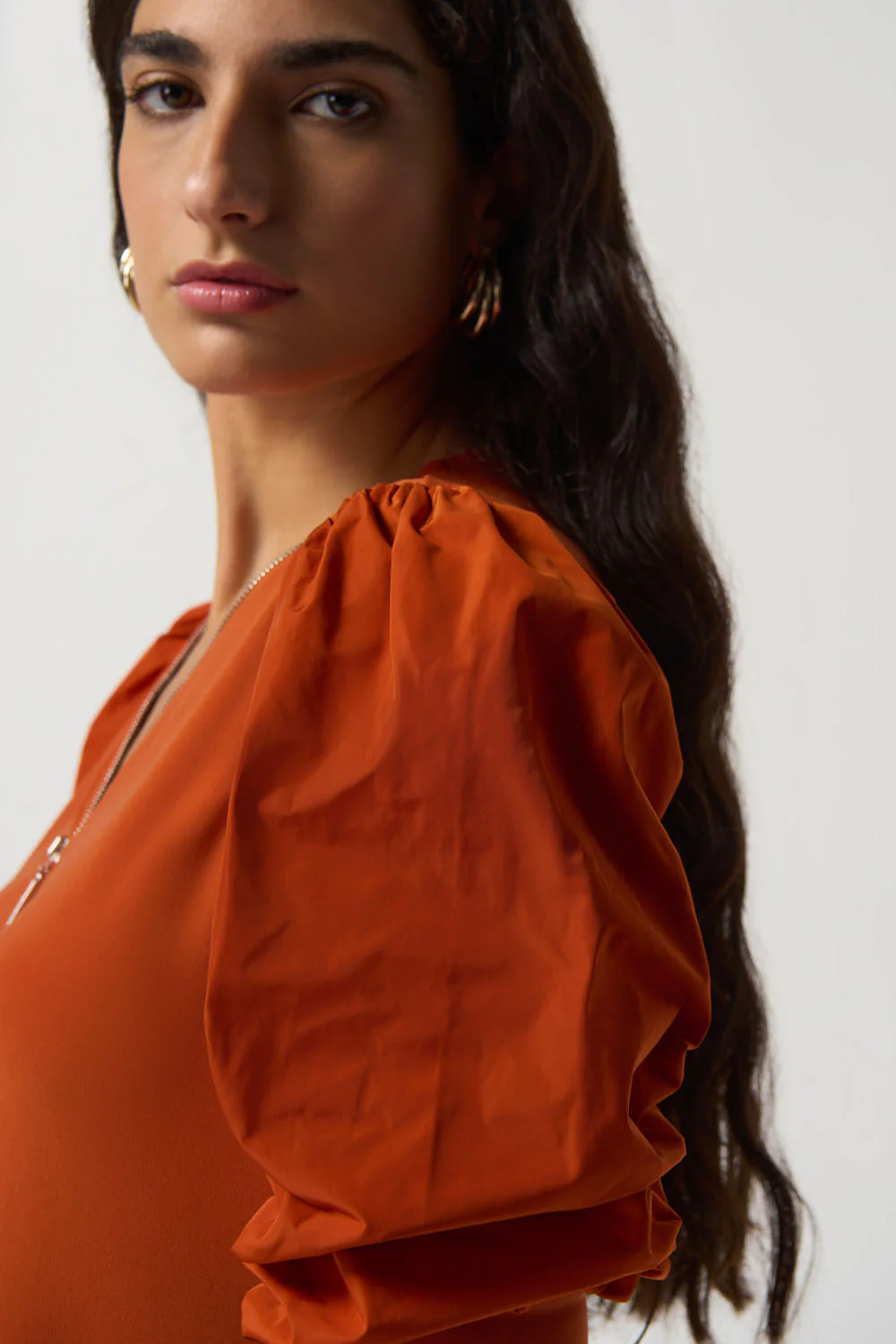 Joseph Ribkoff Tandoori Puff Sleeve Zipped Top Style 233025 - Image 3