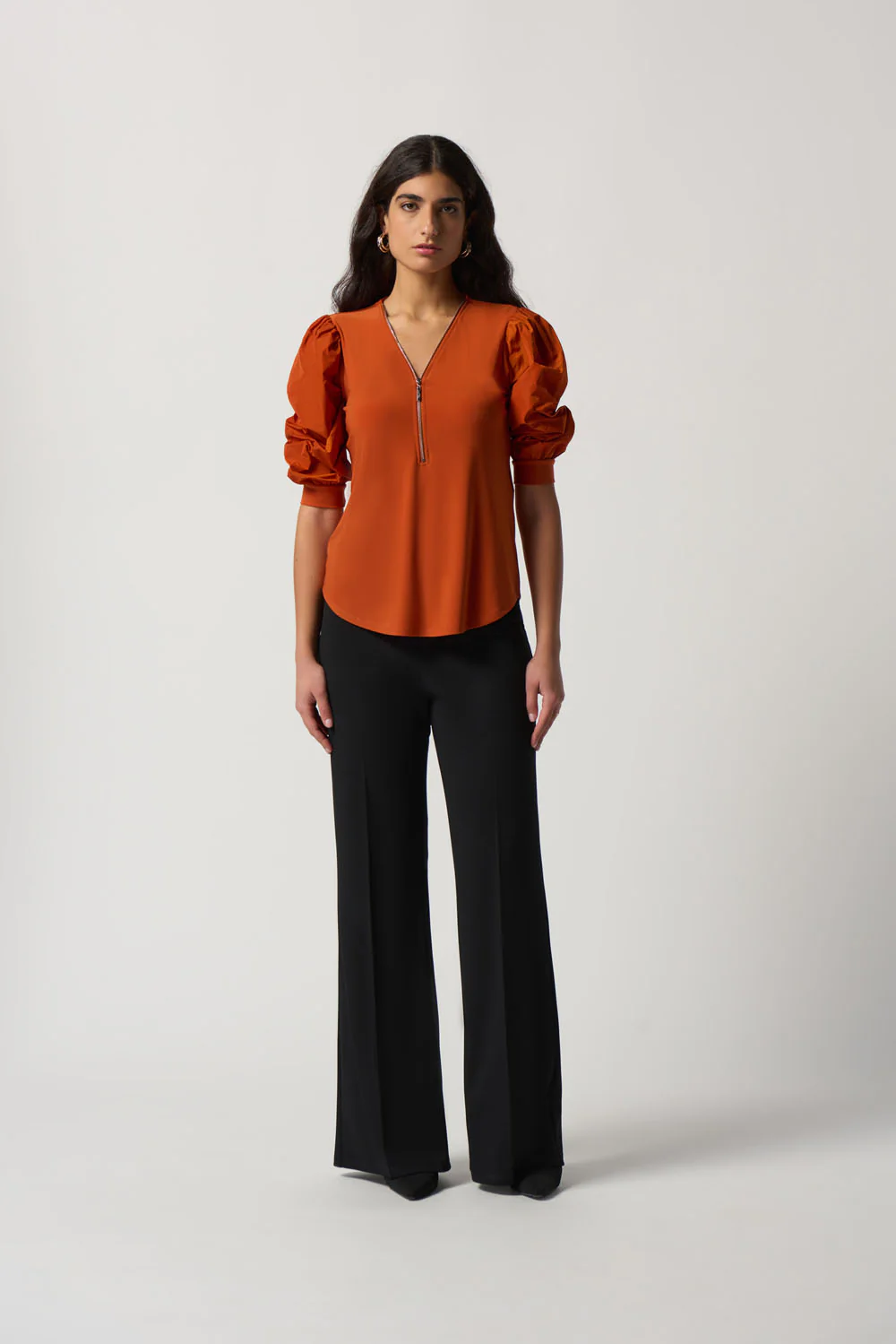 Joseph Ribkoff Tandoori Puff Sleeve Zipped Top Style 233025 - Image 4