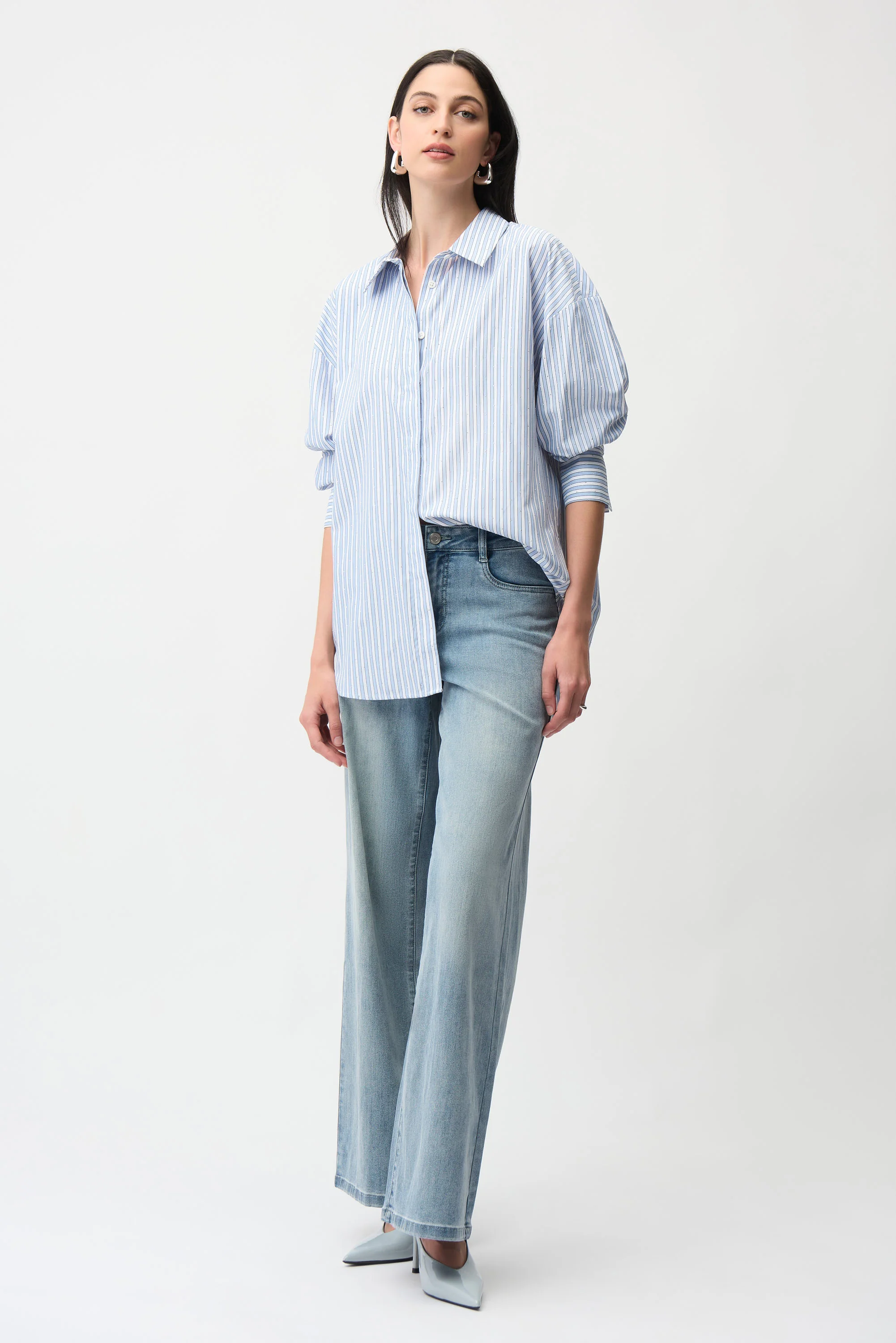 Joseph Ribkoff Tencel Stripe Print Boxy Blouse Style 261931 - Image 3