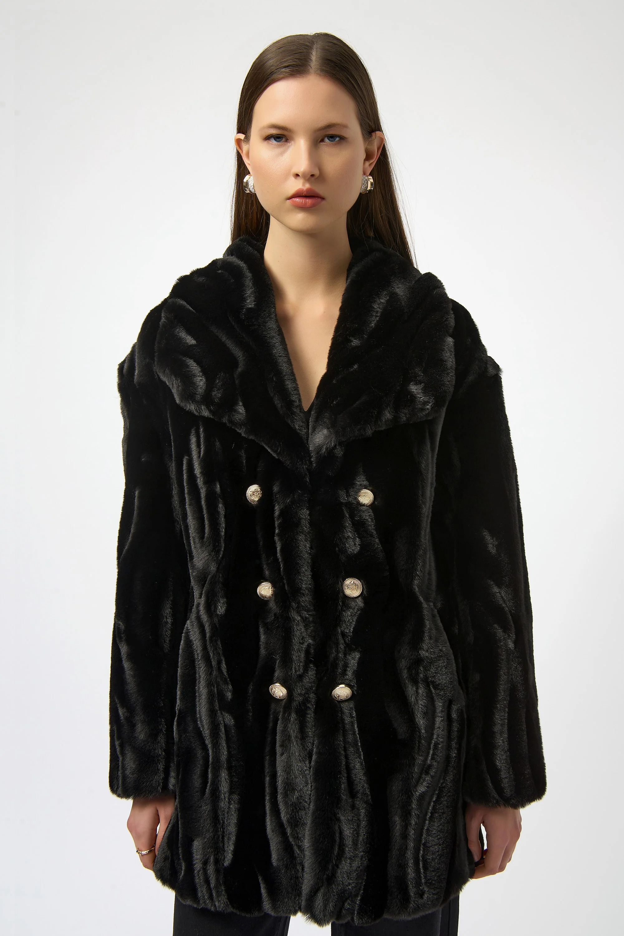 Joseph Ribkoff Textured Faux Fur Shawl Collar Coat Style 254908 - Image 10