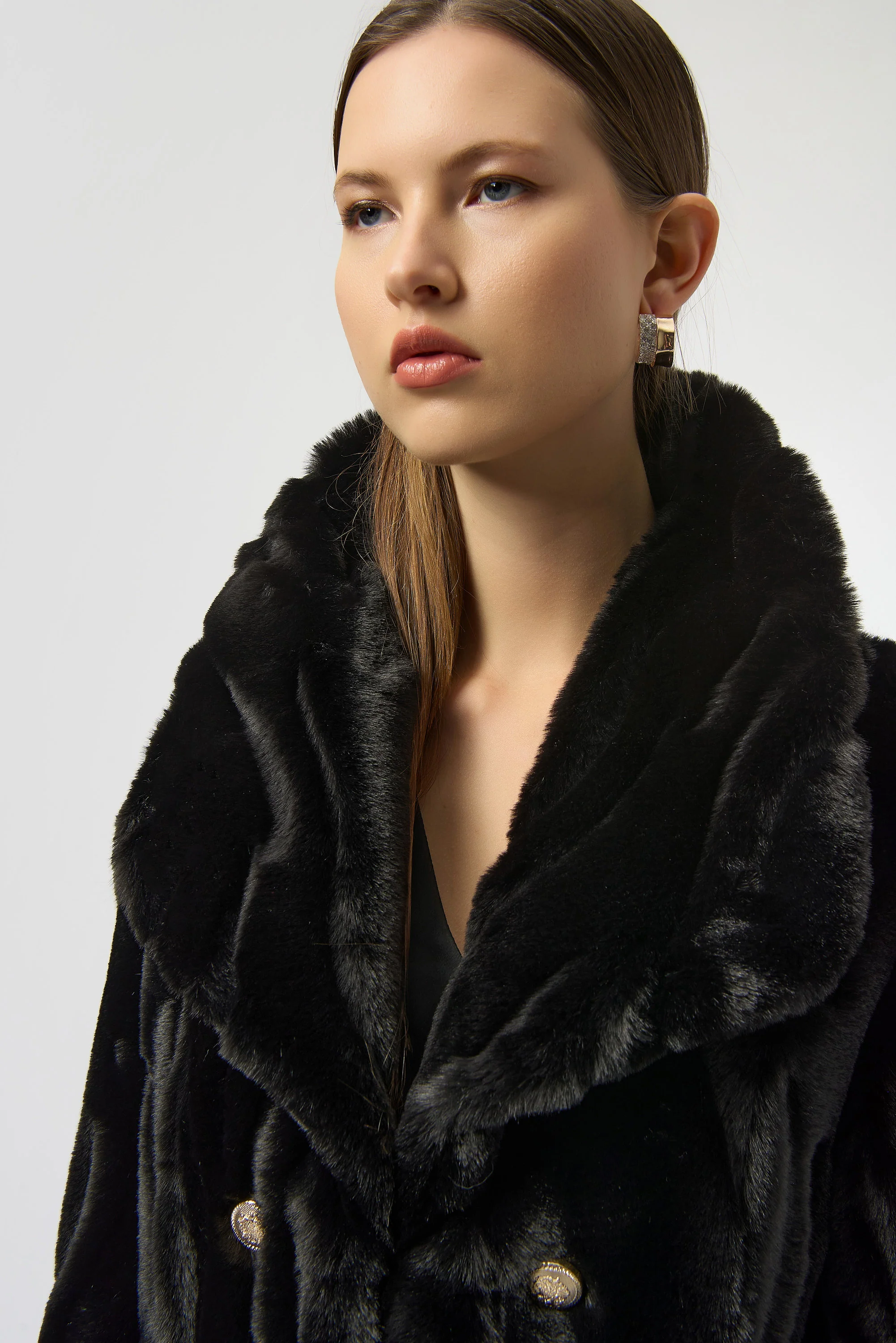Joseph Ribkoff Textured Faux Fur Shawl Collar Coat Style 254908 - Image 11