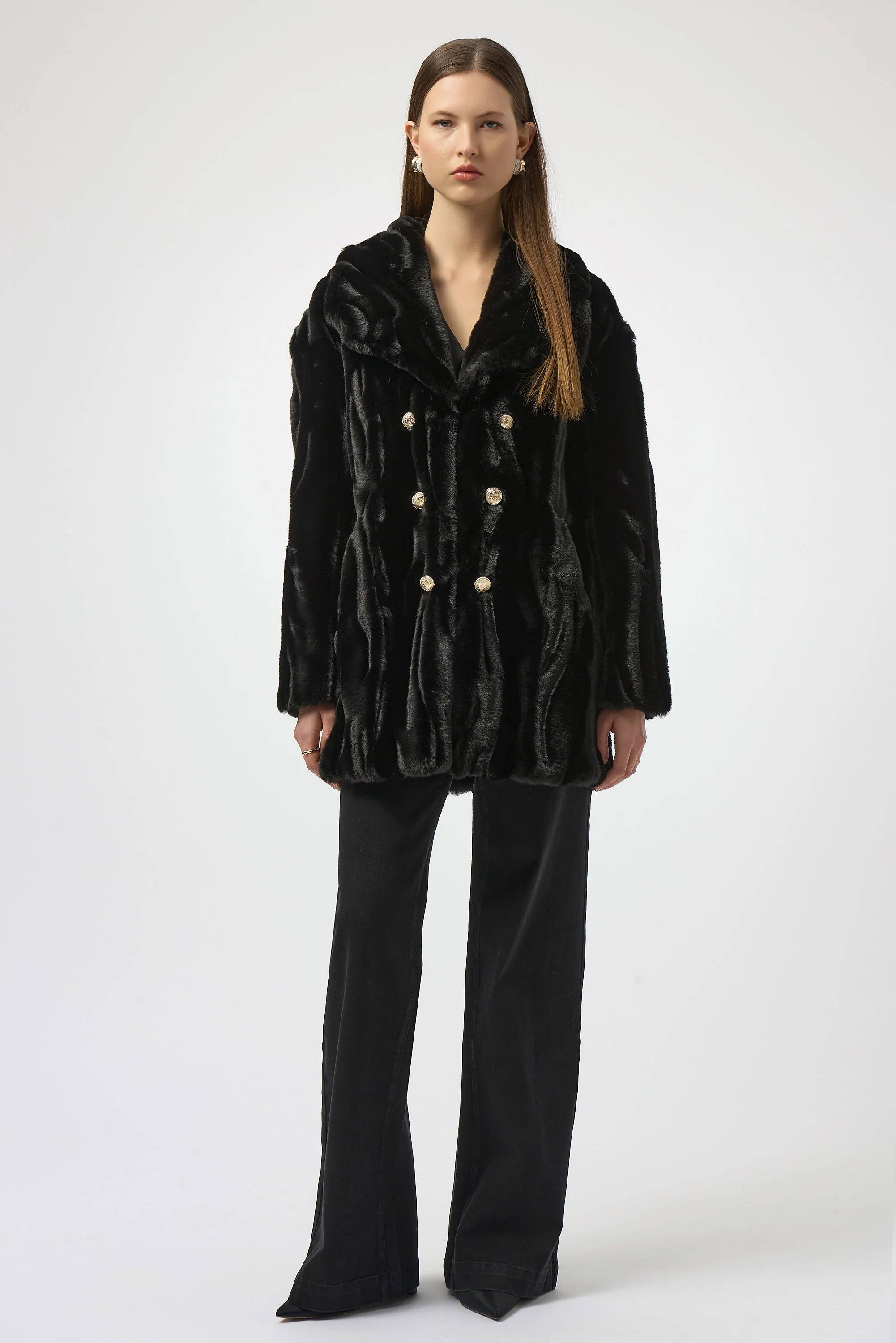Joseph Ribkoff Textured Faux Fur Shawl Collar Coat Style 254908 - Image 12