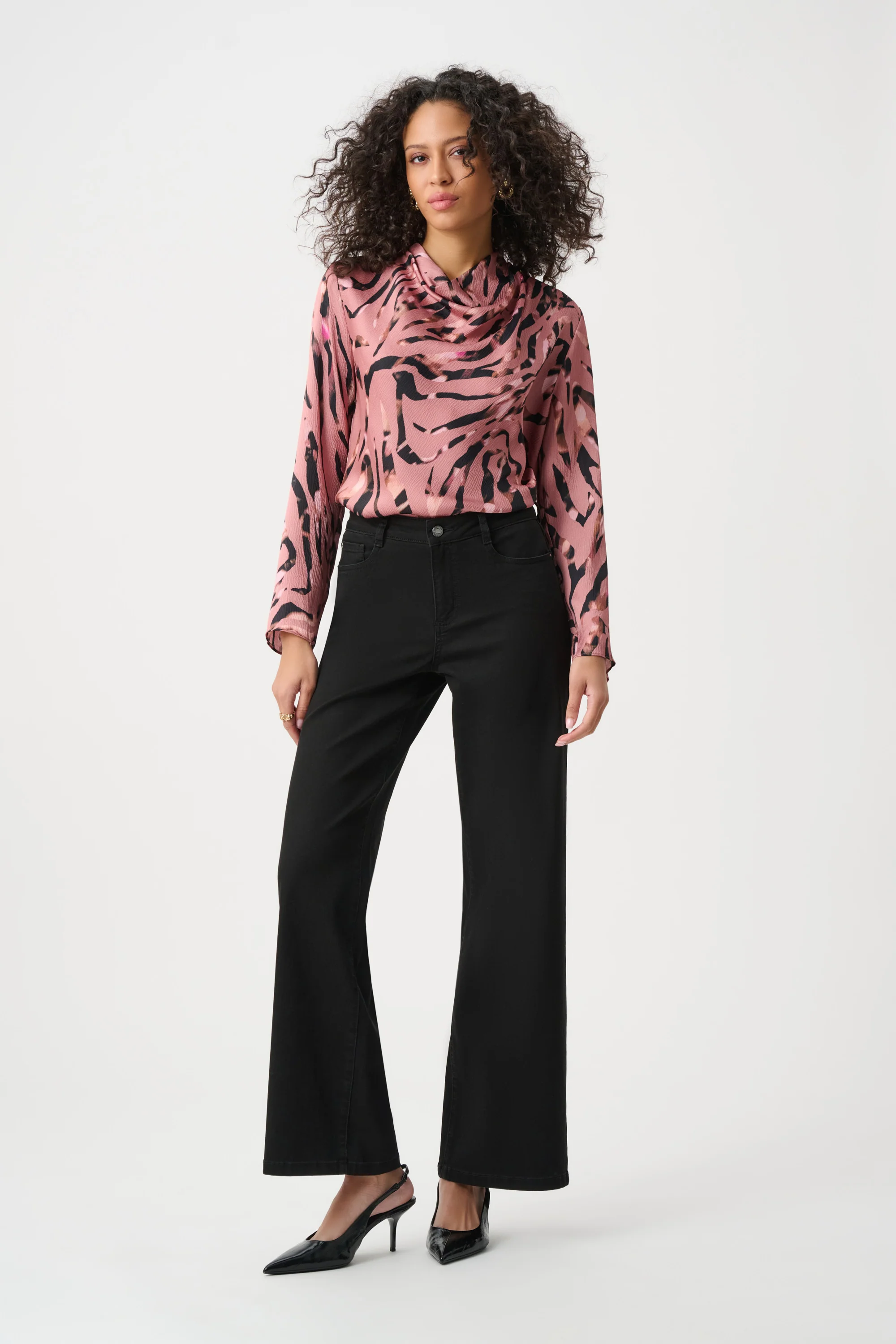 Joseph Ribkoff Textured Satin Animal-Print Cowl Top Style 263003 - Image 4