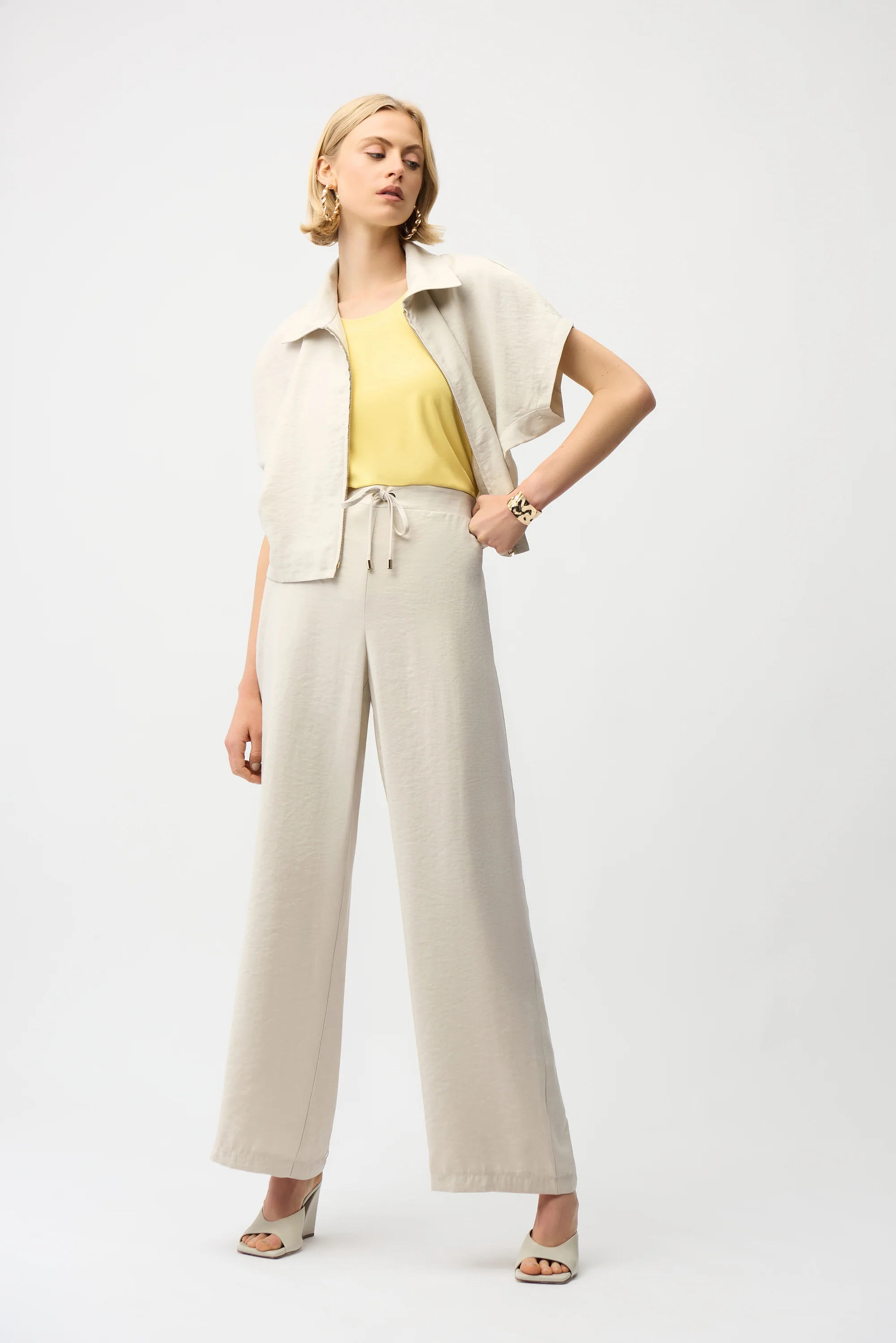 Joseph Ribkoff Textured Woven Wide Leg Pull-On Pants Style 261221 - Image 2
