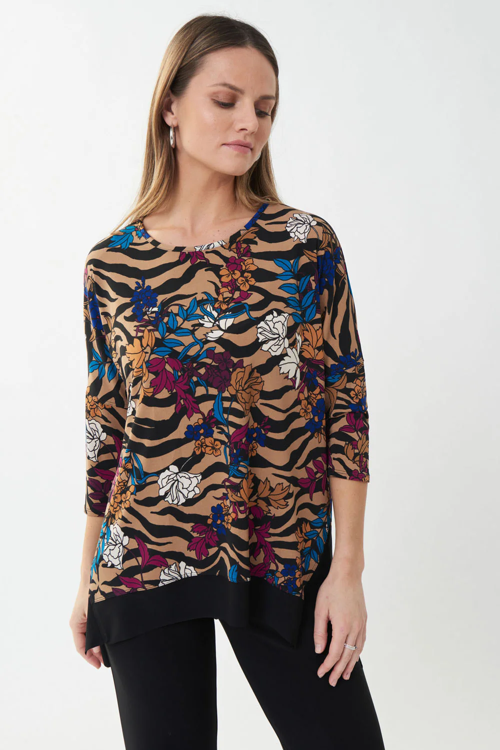 Joseph Ribkoff Tiger Eye/Multi Mixed Print Top Style 223101 - Image 2