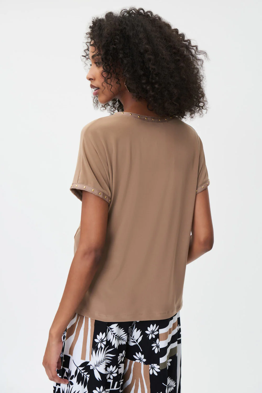 Joseph Ribkoff Tiger's Eye V-Neck Short Sleeve Top With Studs Style 232024 - Image 2