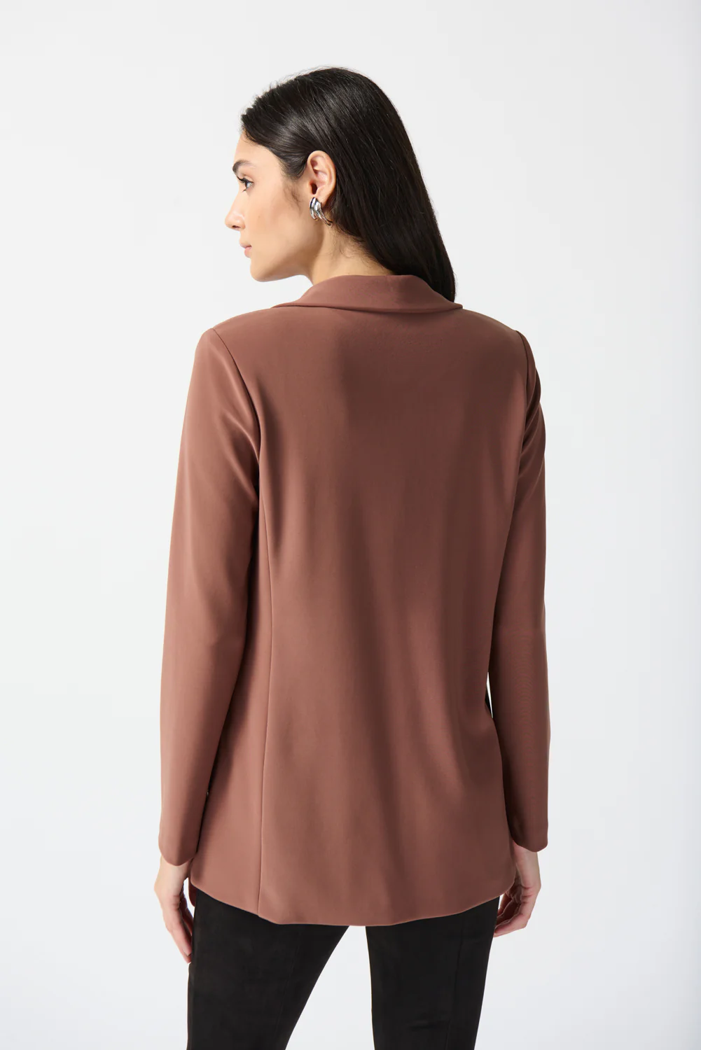 Joseph Ribkoff Toffee/Black Faux-Leather Pocket Blazer Style 233108 - Image 2