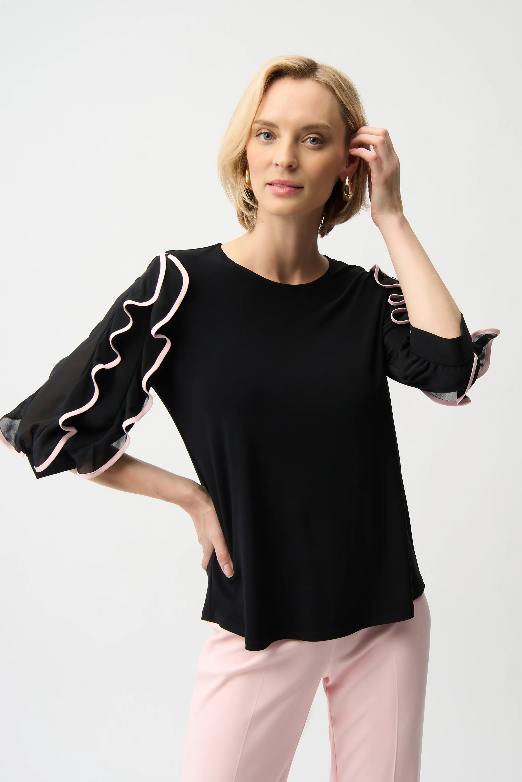 Joseph Ribkoff Top with Chiffon Ruffled Sleeves Style 261009