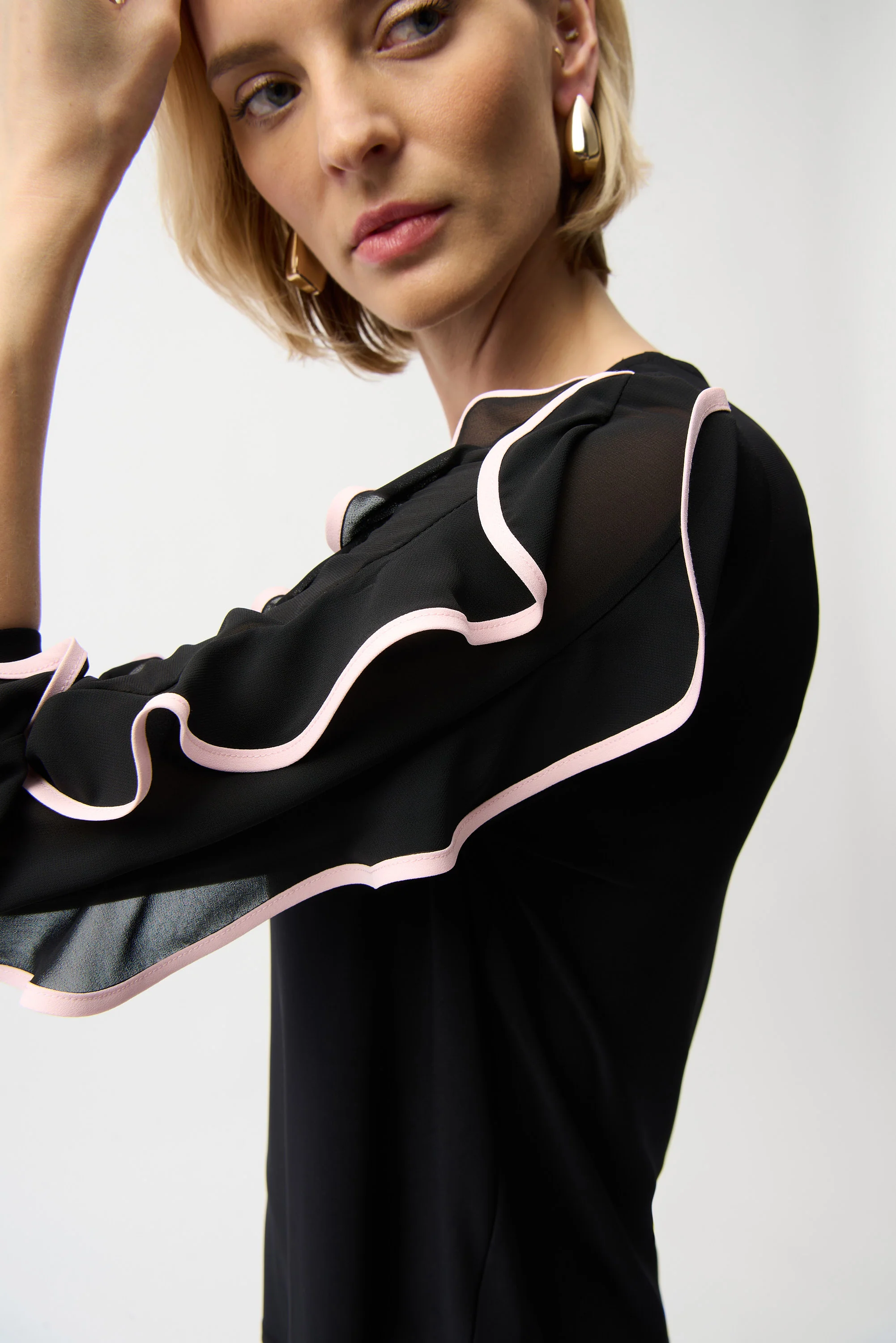 Joseph Ribkoff Top with Chiffon Ruffled Sleeves Style 261009 - Image 2