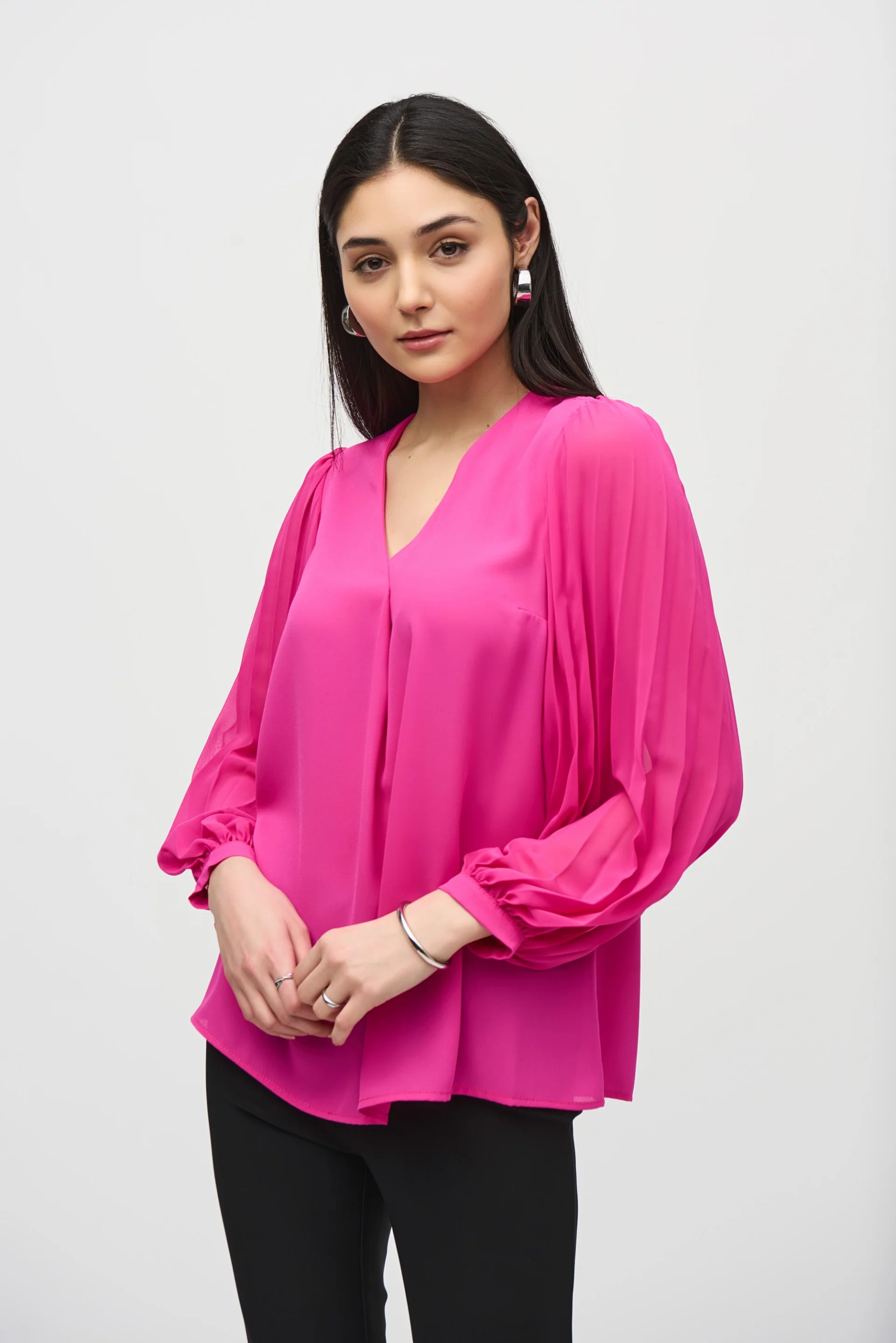 Joseph Ribkoff Top with Pleated Chiffon Sleeves Style 241173