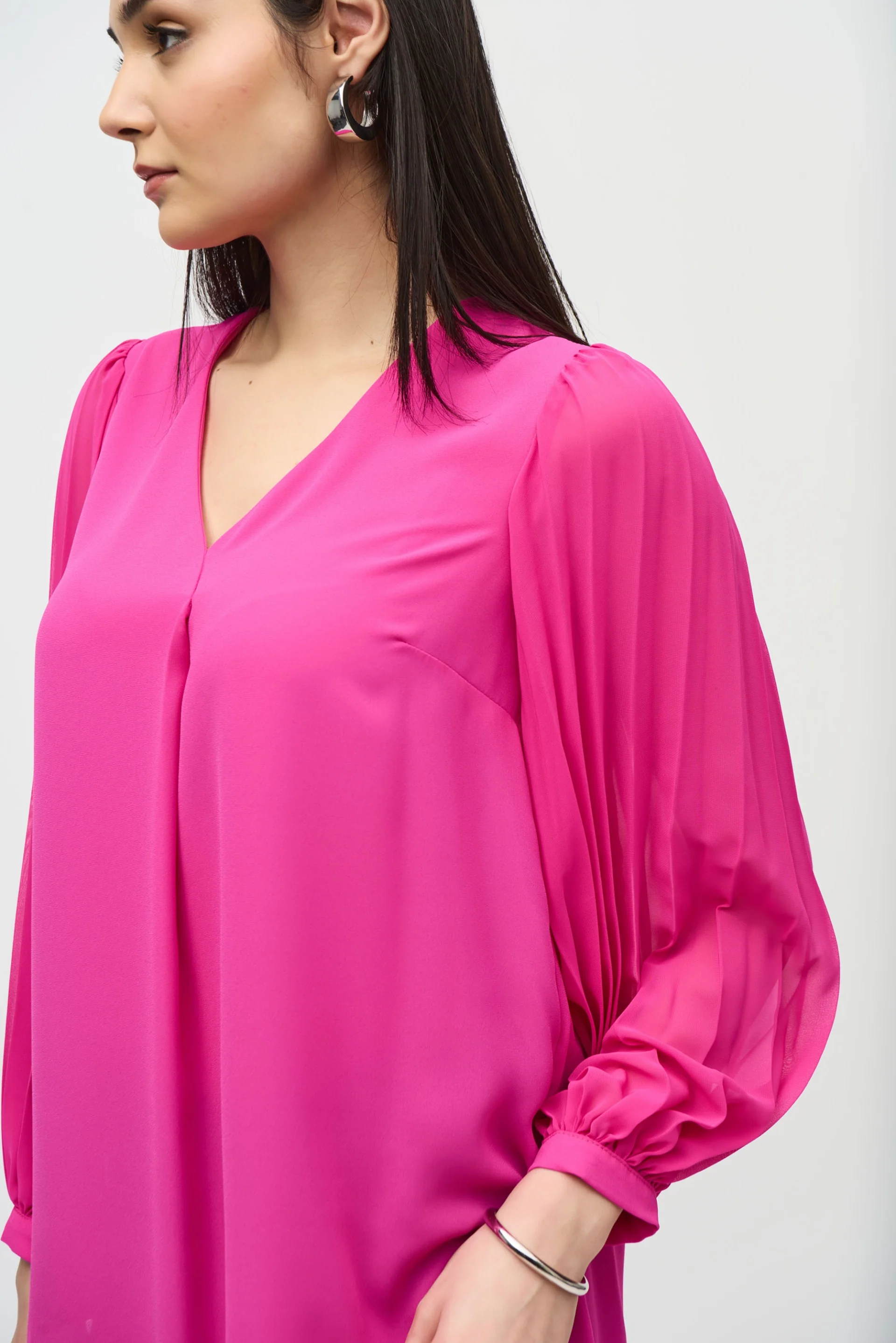 Joseph Ribkoff Top with Pleated Chiffon Sleeves Style 241173 - Image 2