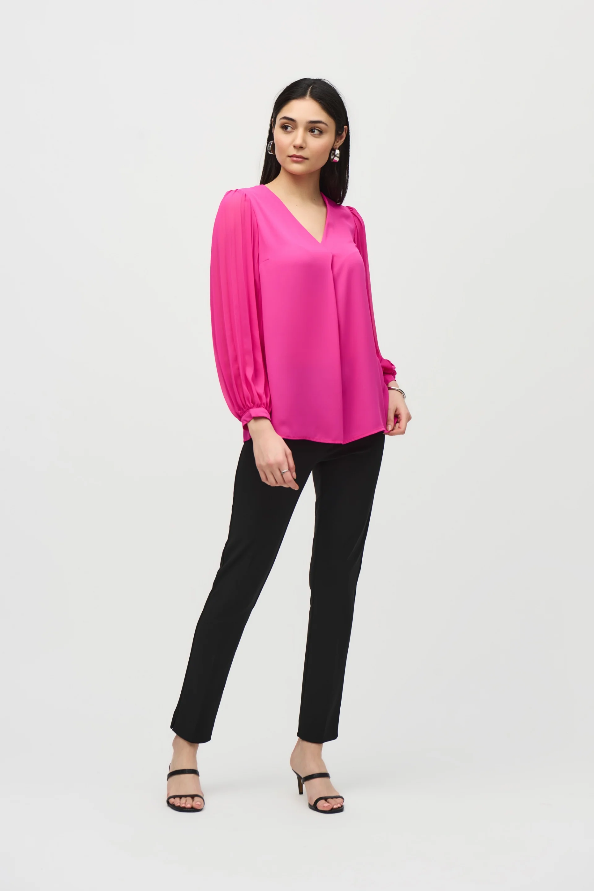Joseph Ribkoff Top with Pleated Chiffon Sleeves Style 241173 - Image 4