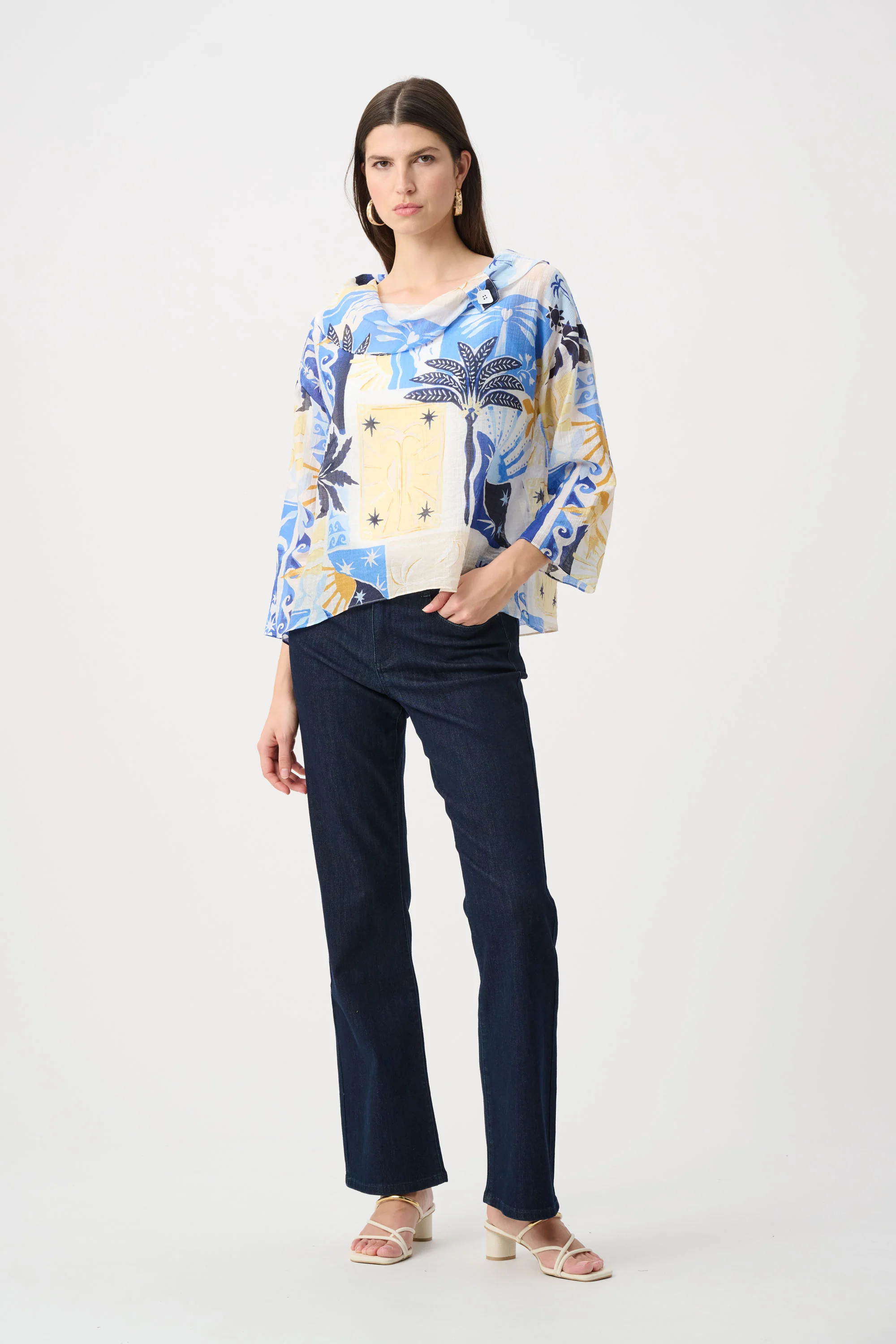 Joseph Ribkoff Tropical Print Boxy Top With Cowl Neck Style 262151 - Image 2