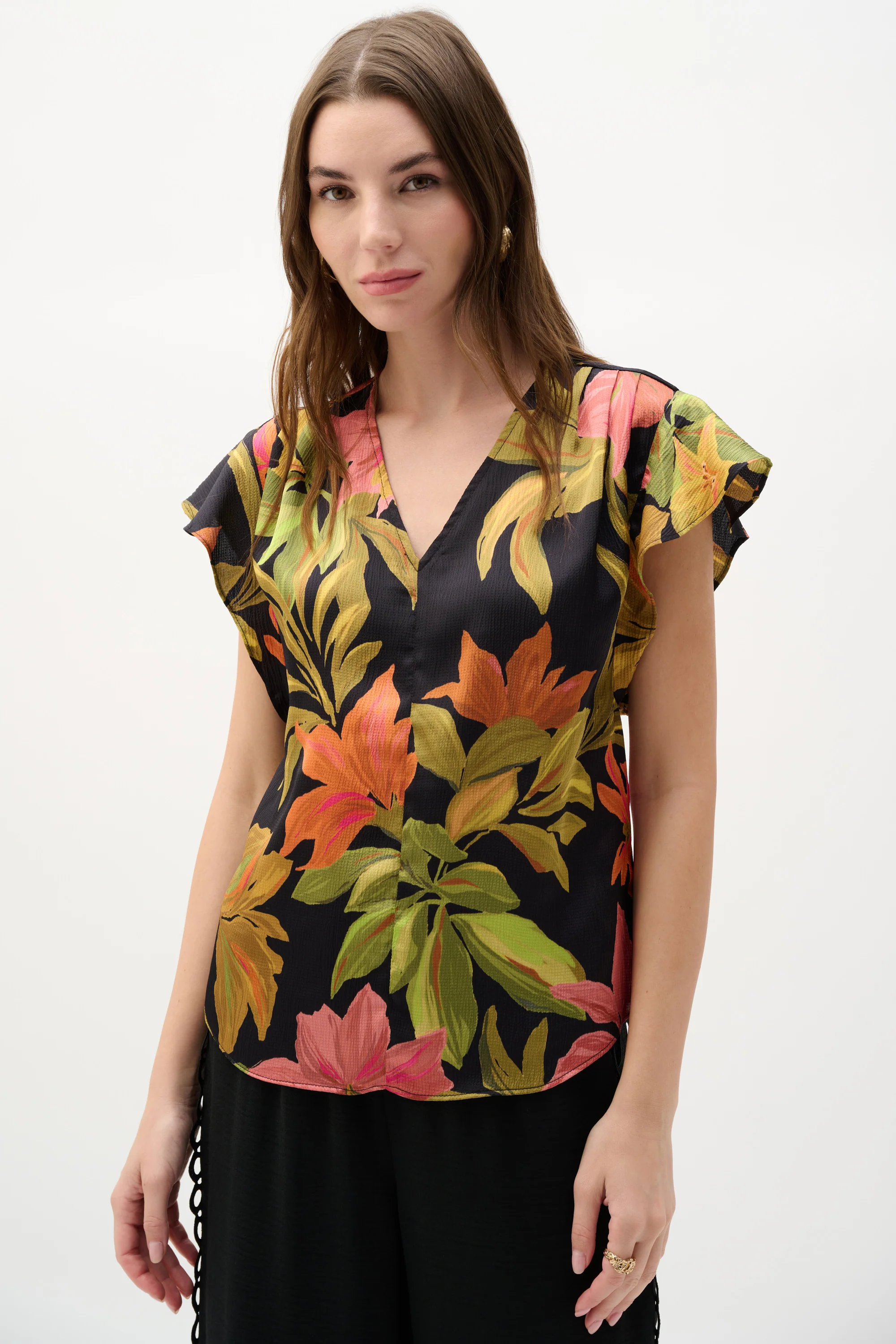 Joseph Ribkoff Tropical Print Top With Butterfly Sleeves Style 262087