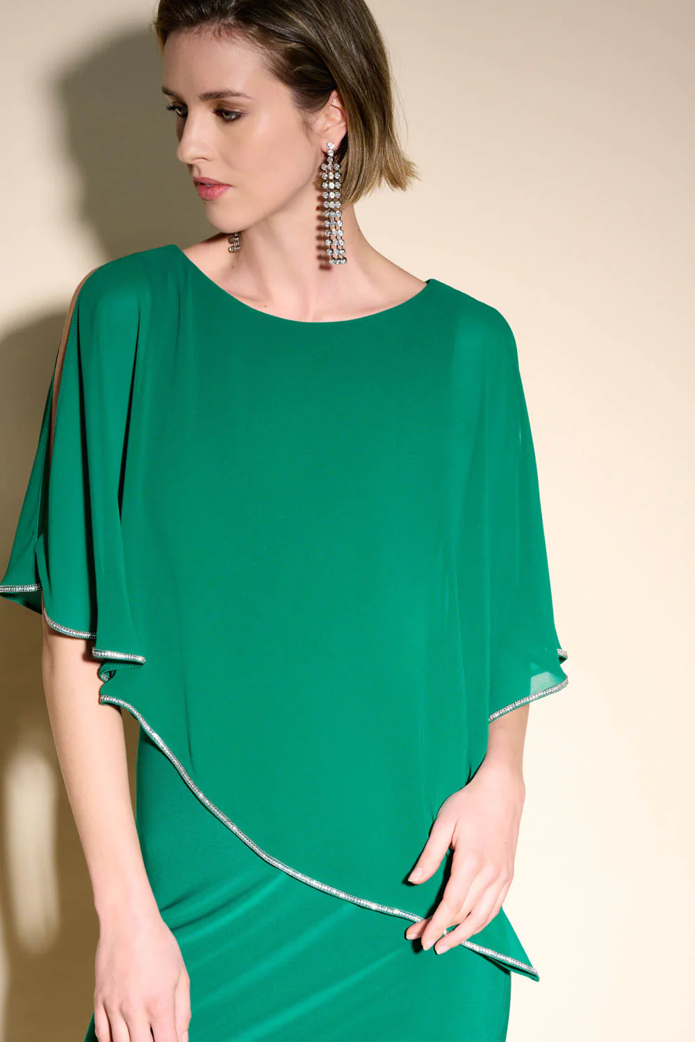 Joseph Ribkoff True Emerald Chiffon And Silky Knit Sheath Dress Style 223762TT - Image 2