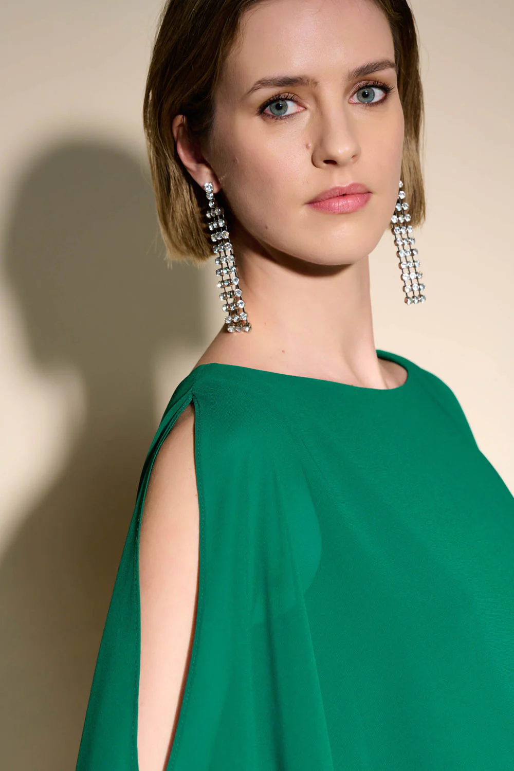 Joseph Ribkoff True Emerald Chiffon And Silky Knit Sheath Dress Style 223762TT - Image 3