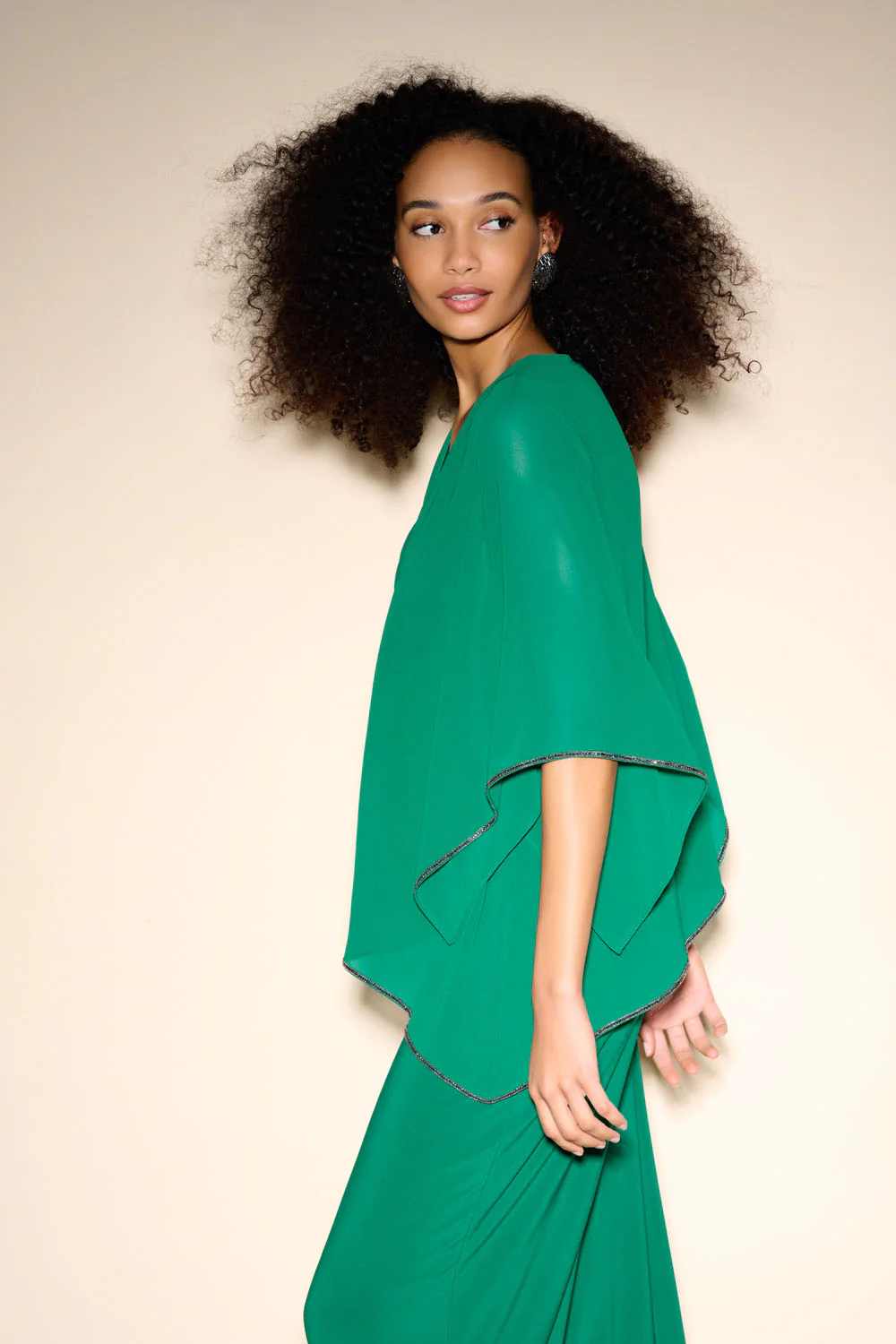 Joseph Ribkoff True Emerald Chiffon V-Neck Top Style 233781 - Image 2