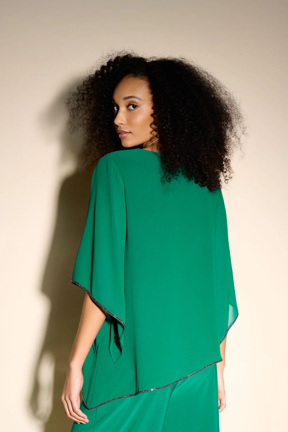 Joseph Ribkoff True Emerald Chiffon V-Neck Top Style 233781 - Image 3