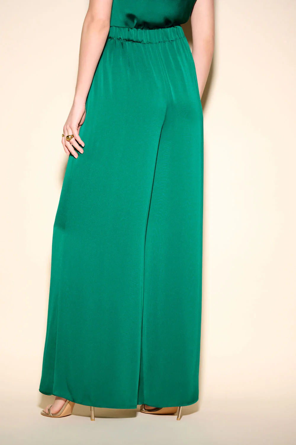 Joseph Ribkoff True Emerald Satin Wide-Leg Pants Style 233785 - Image 2