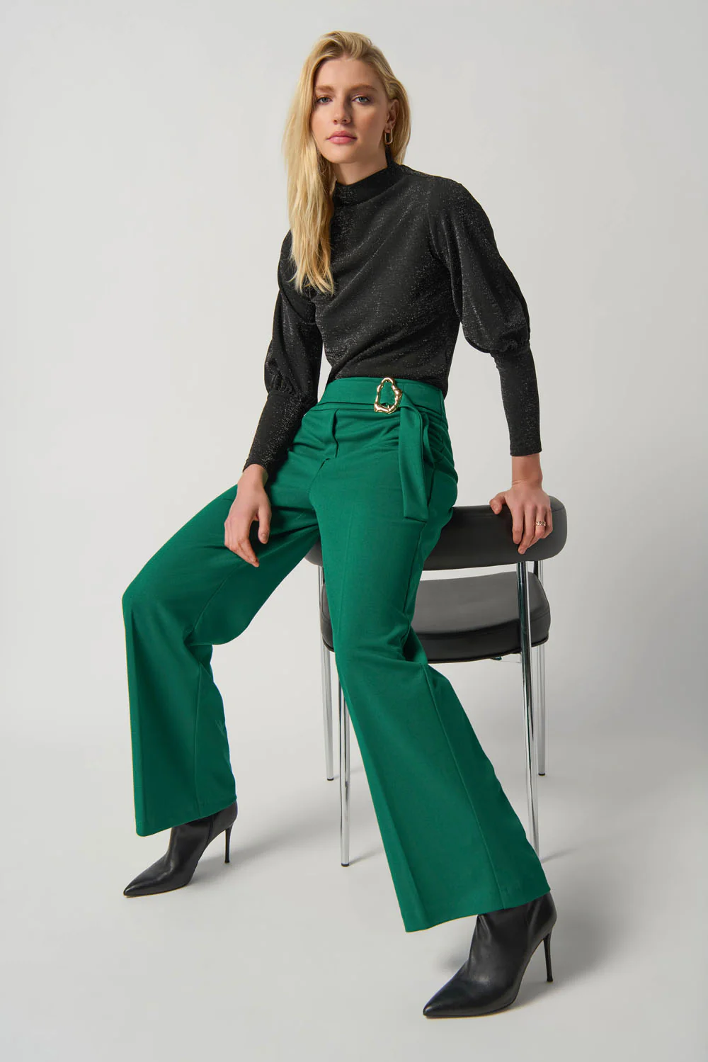 Joseph Ribkoff True Emerald Scuba Crepe Wide-Leg Pants Style 234053 - Image 3