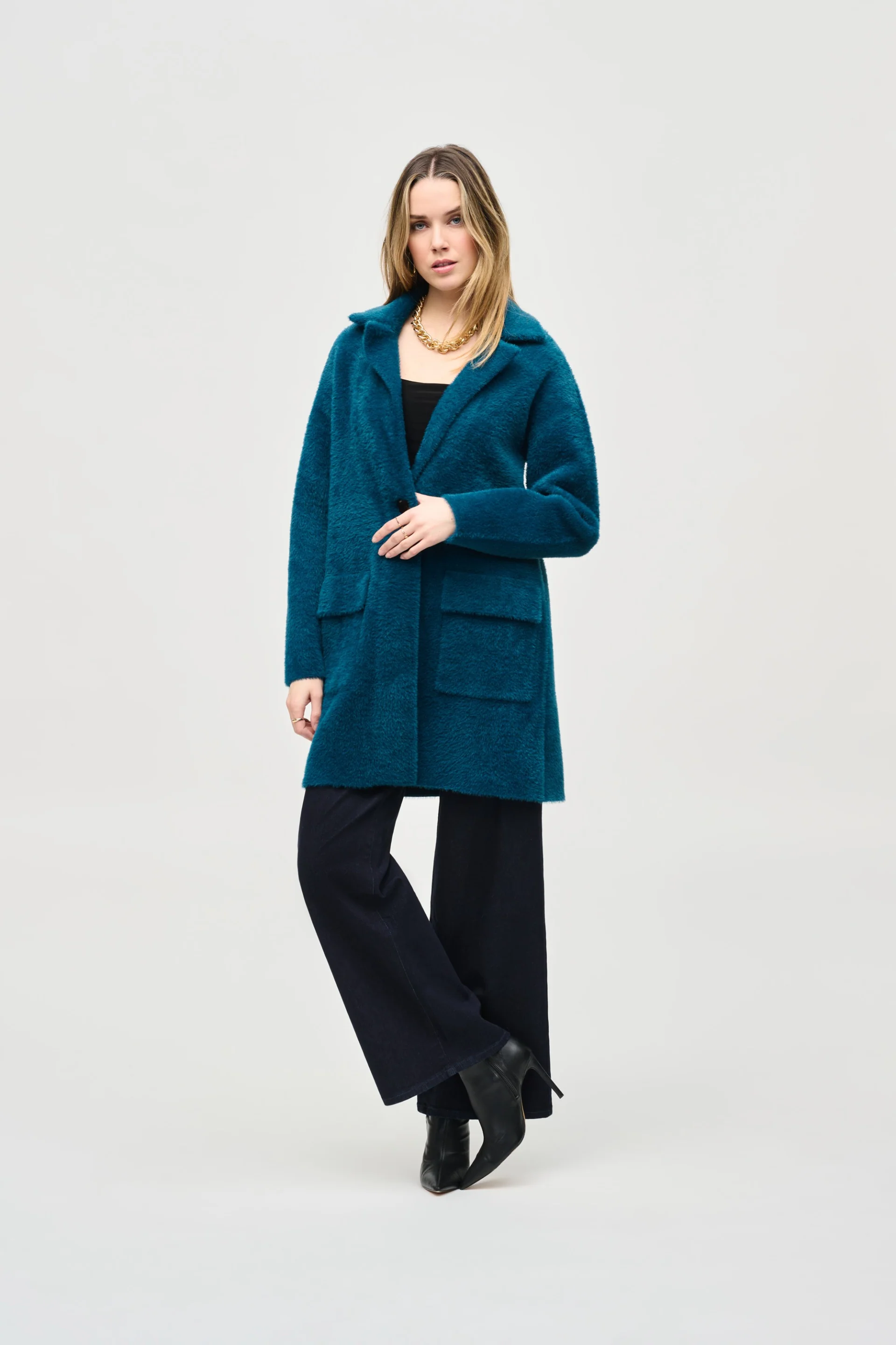 Joseph Ribkoff Twilight Feather Yarn Sweater Coat Style 243922 - Image 3