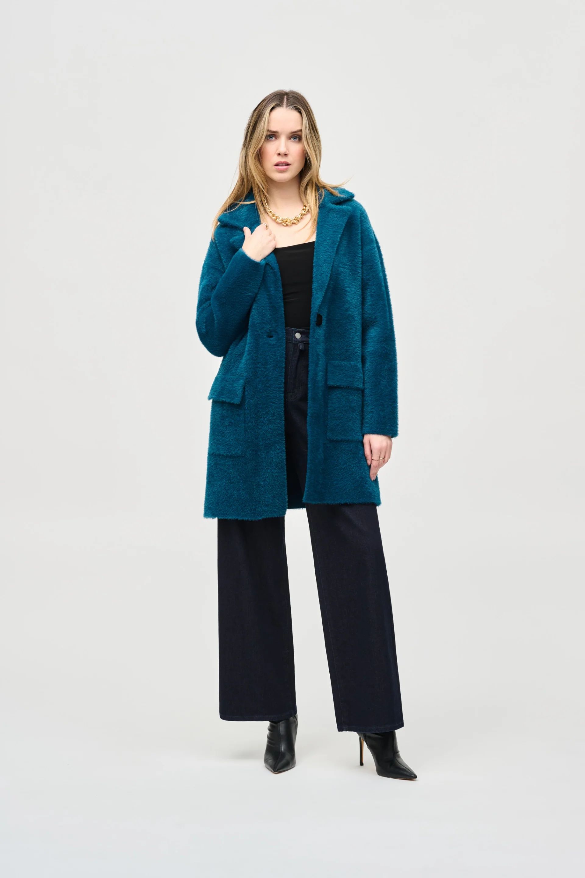 Joseph Ribkoff Twilight Feather Yarn Sweater Coat Style 243922 - Image 4