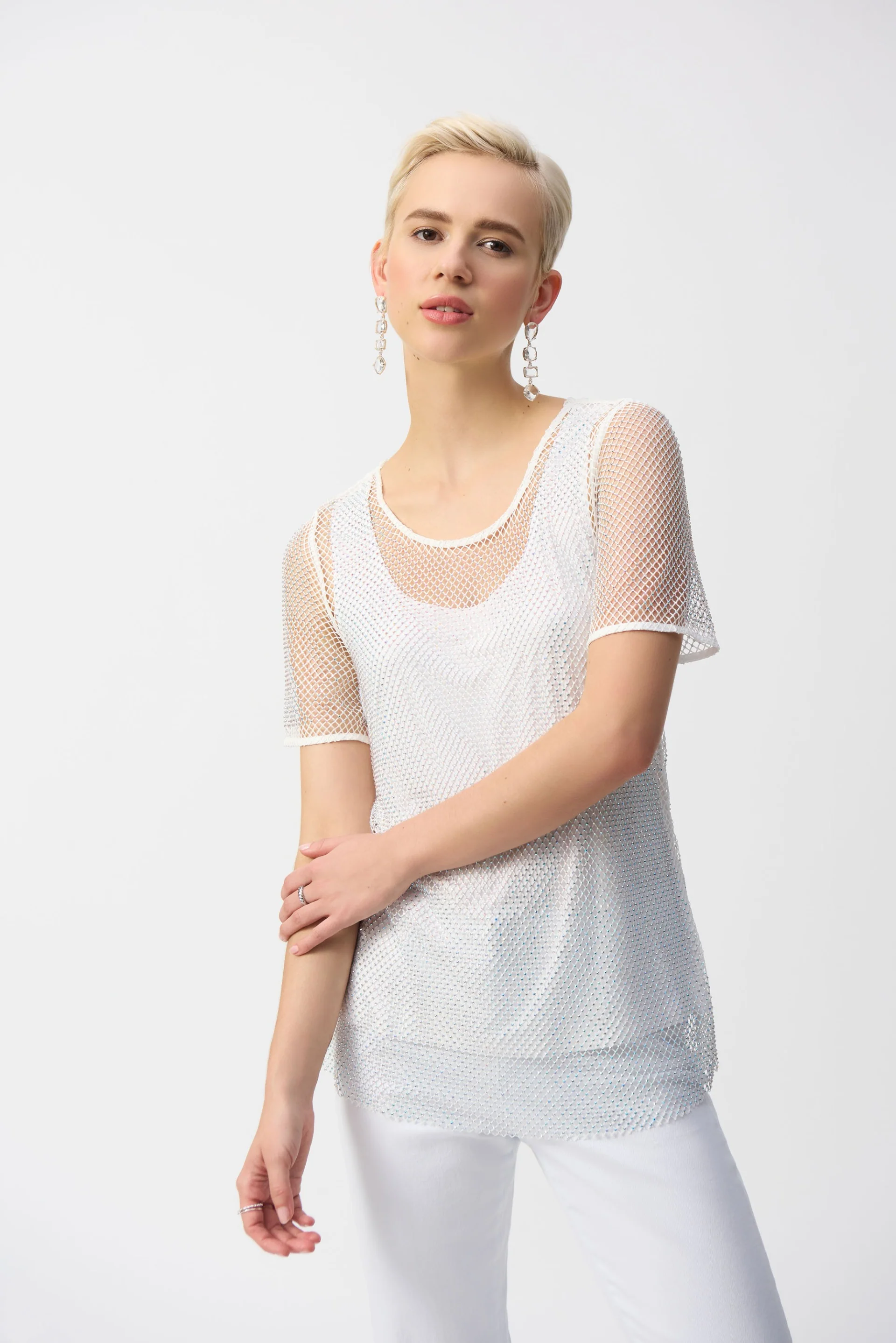 Joseph Ribkoff Two-Piece Rhinestone Mesh Top And Camisole Style 251951