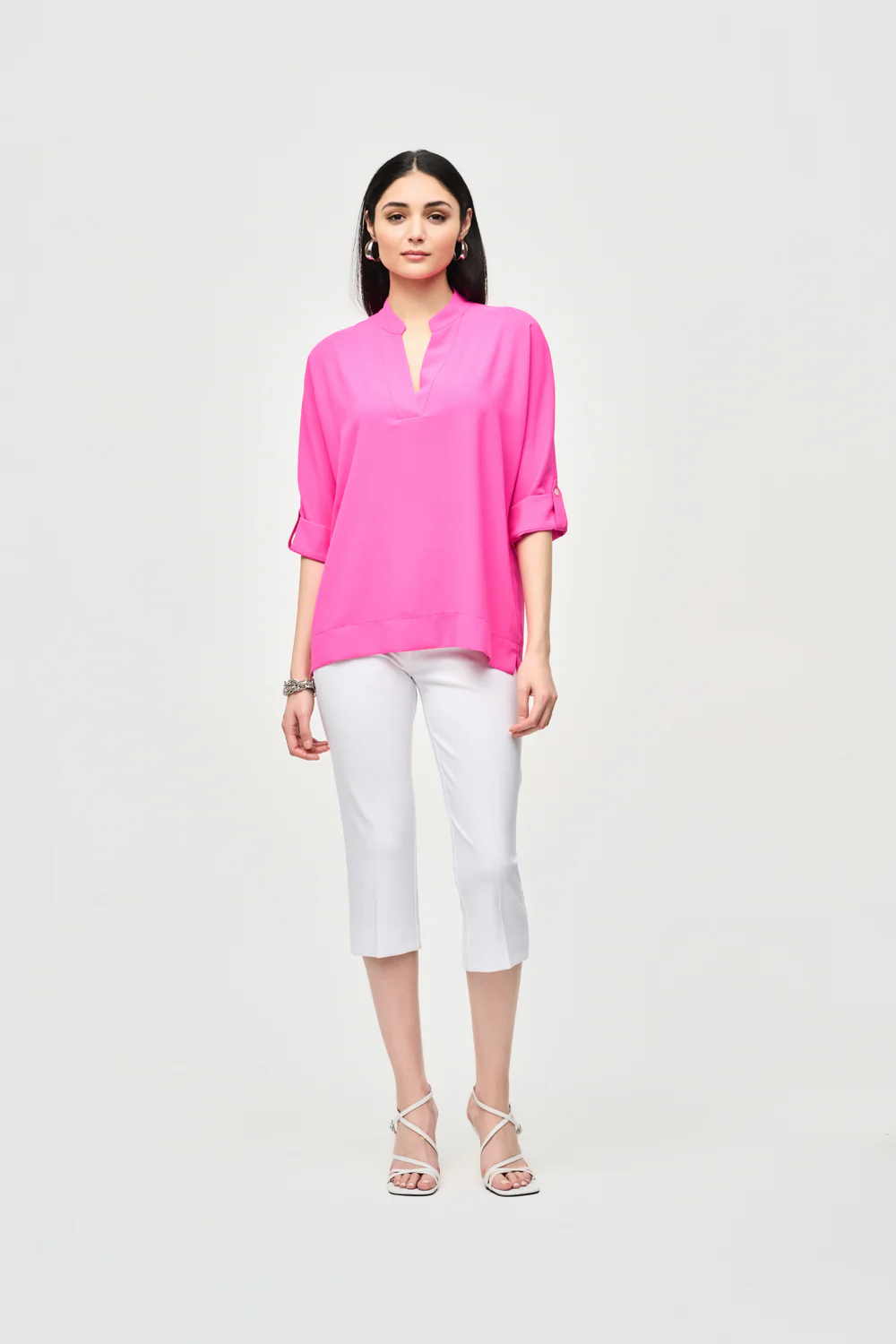 Joseph Ribkoff Ultra Pink Boxy Top with Dolman Sleeves Style 241039 - Image 3