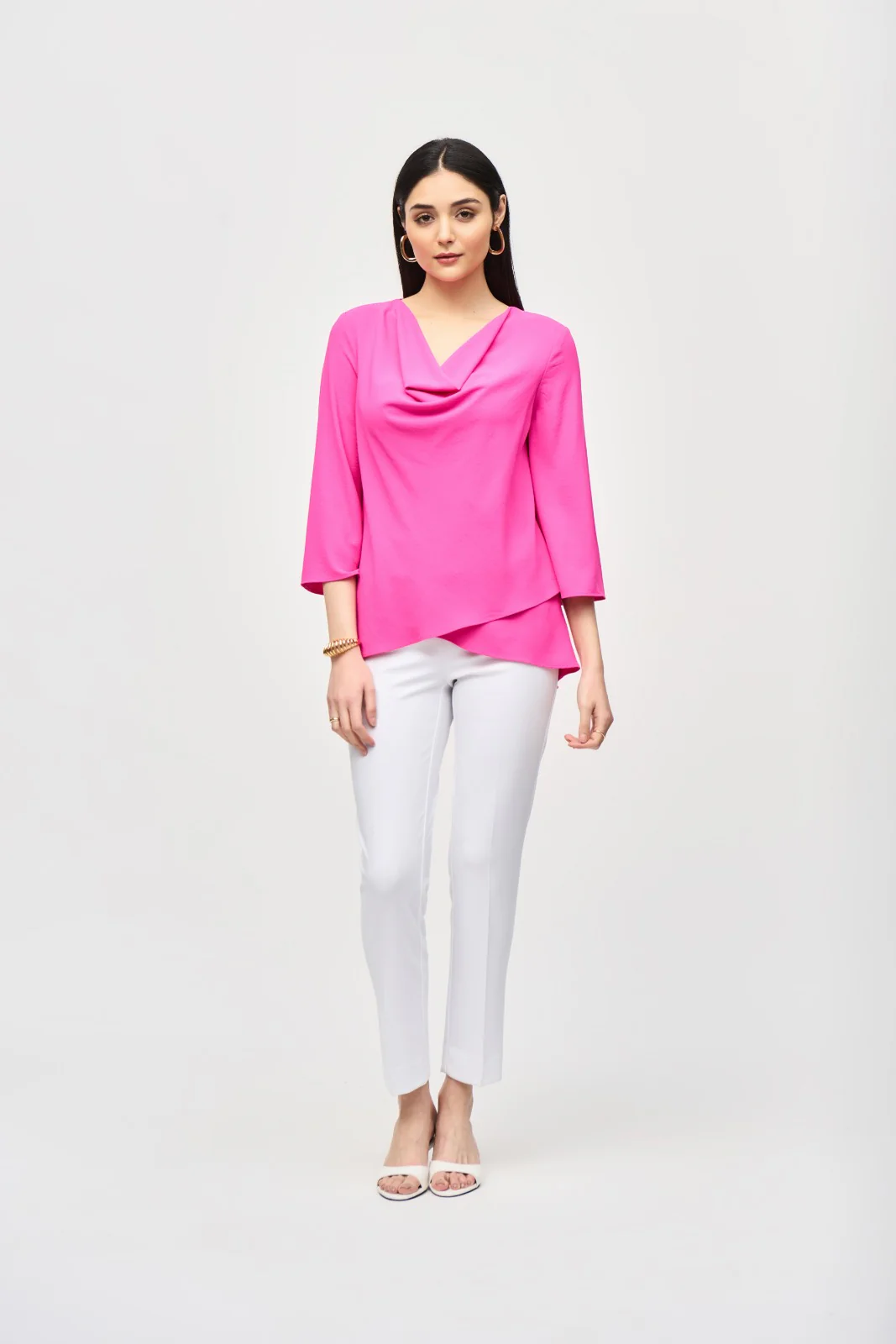 Joseph Ribkoff Ultra Pink Cowl Neck Flared Top Style 241309 - Image 4
