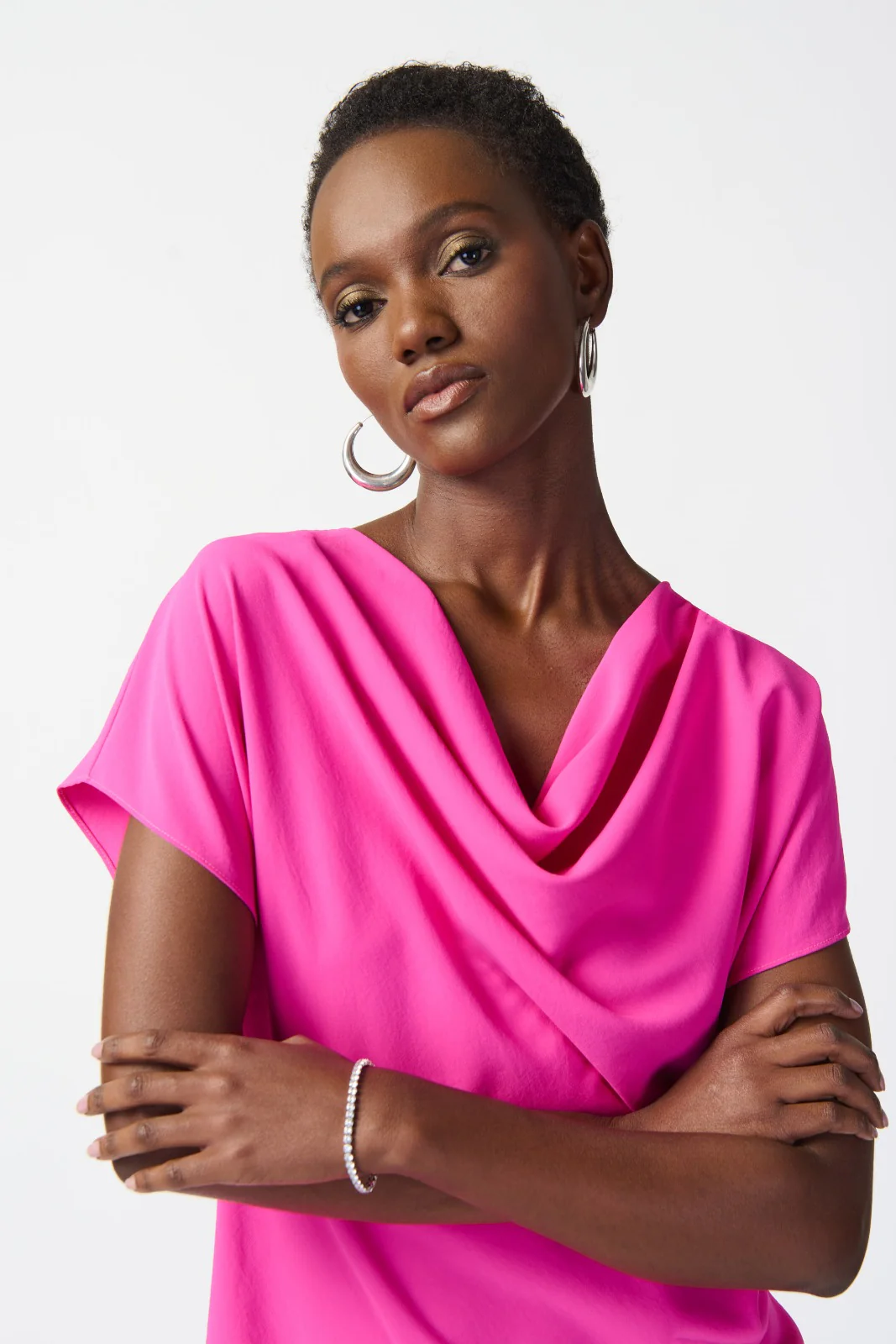 Joseph Ribkoff Ultra Pink Cowl Neck Top Style 241099 - Image 3