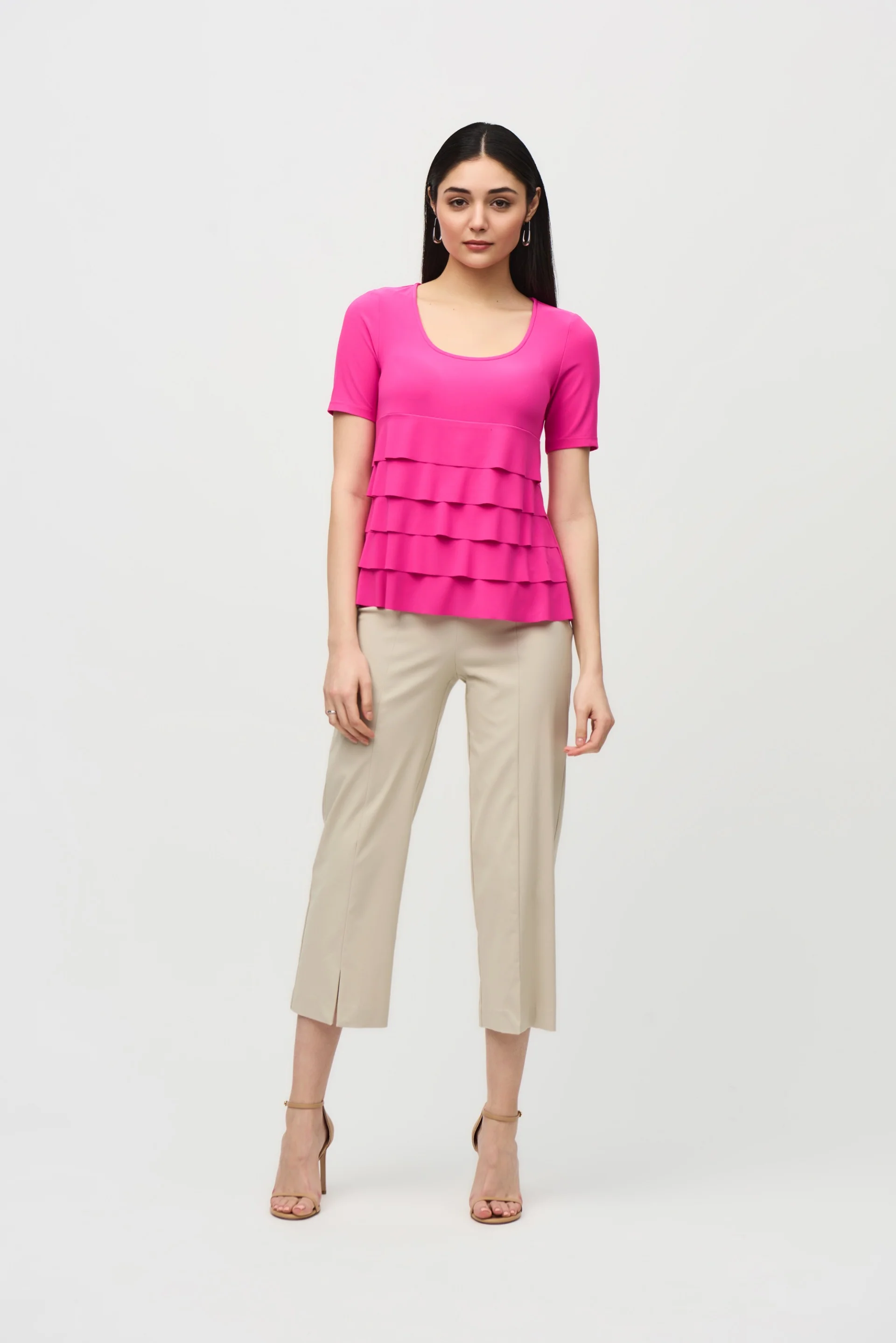 Joseph Ribkoff Ultra Pink Flared Ruffle Top Style 242214