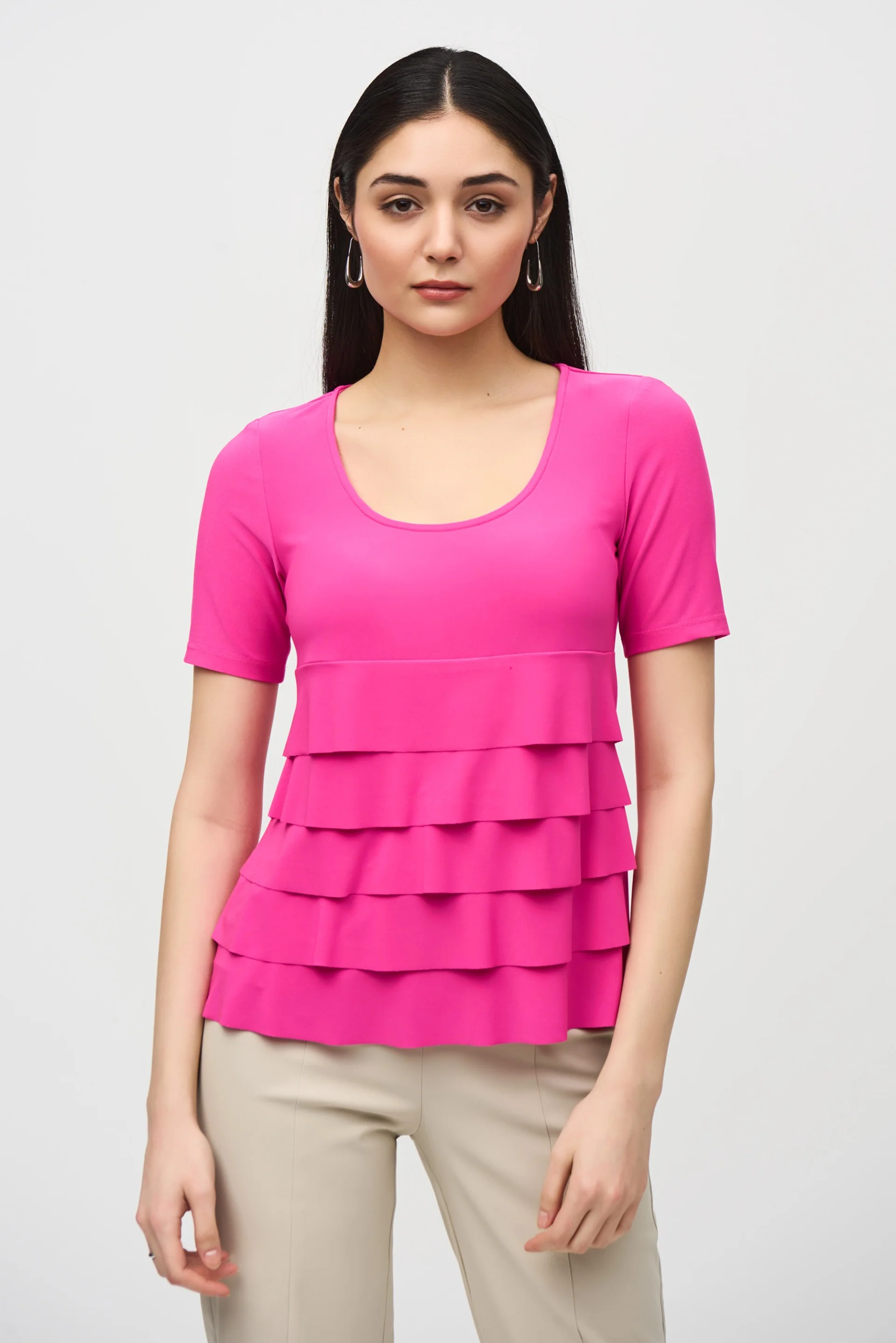Joseph Ribkoff Ultra Pink Flared Ruffle Top Style 242214 - Image 2